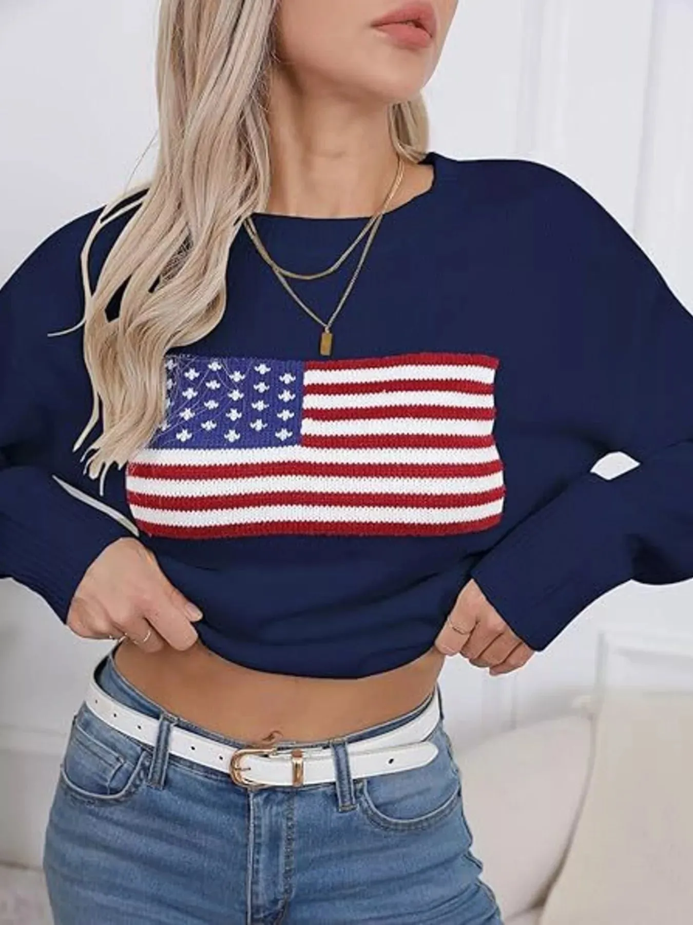 American Flag Round Neck Knitted Sweater sold by Charming Charlie product image thumbnail 2