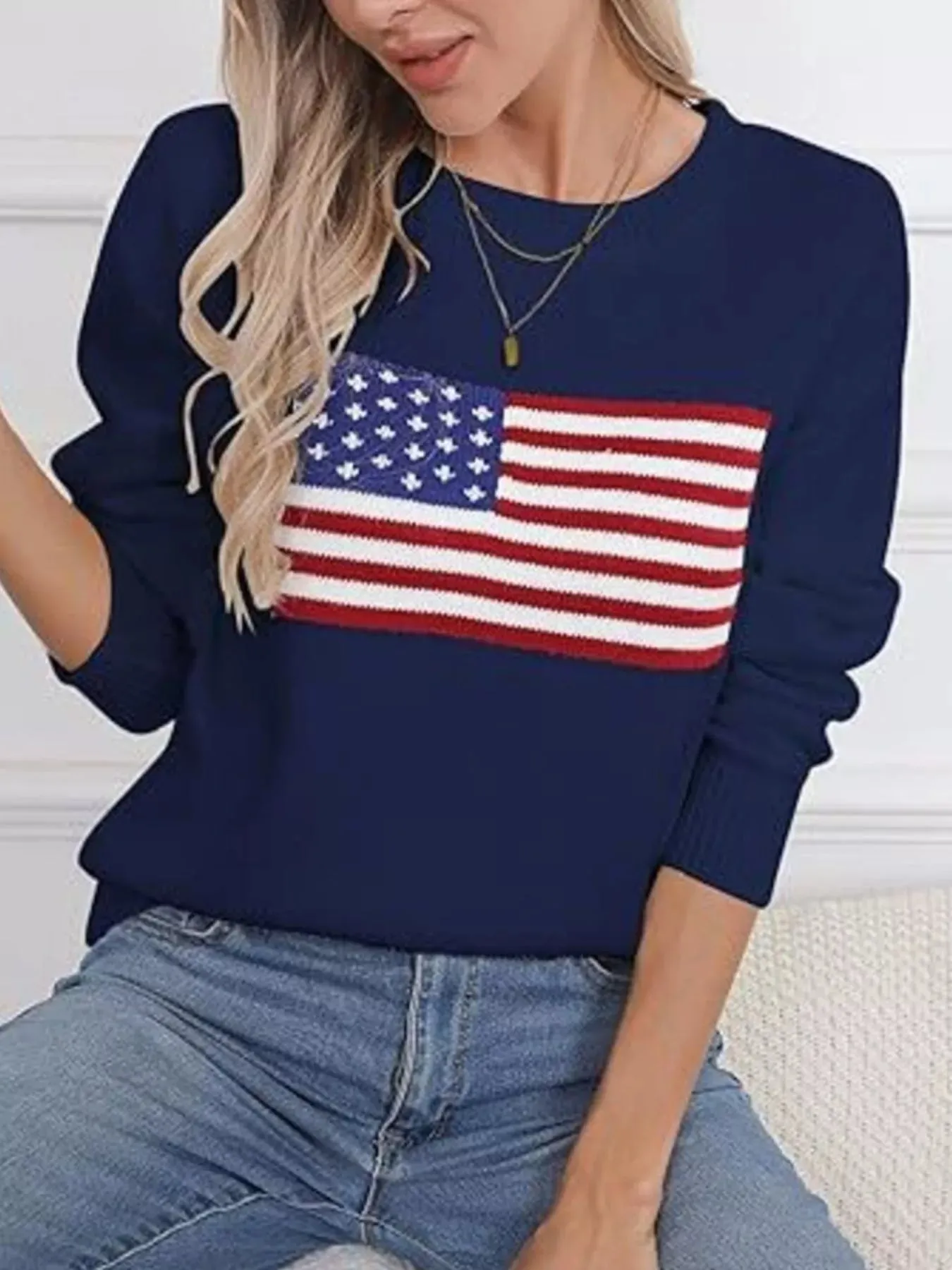 American Flag Round Neck Knitted Sweater sold by Charming Charlie product image thumbnail 3