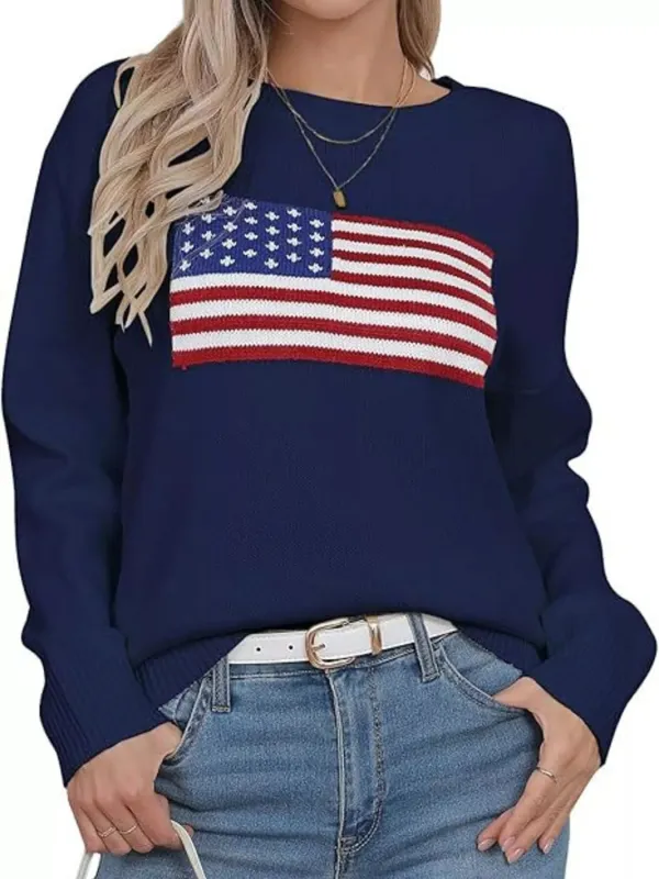 American Flag Round Neck Knitted Sweater made by Trendsi