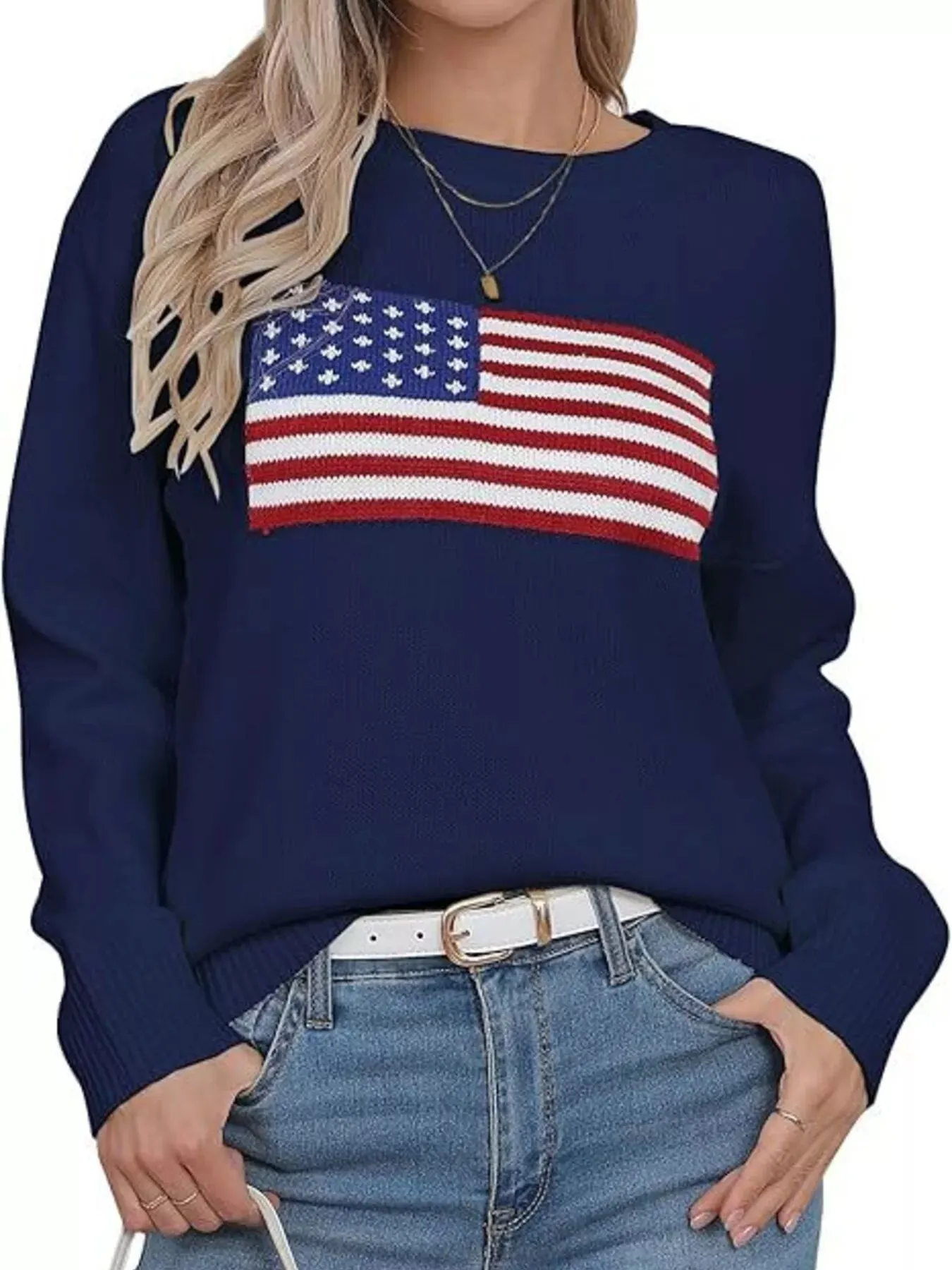American Flag Round Neck Knitted Sweater sold by Charming Charlie