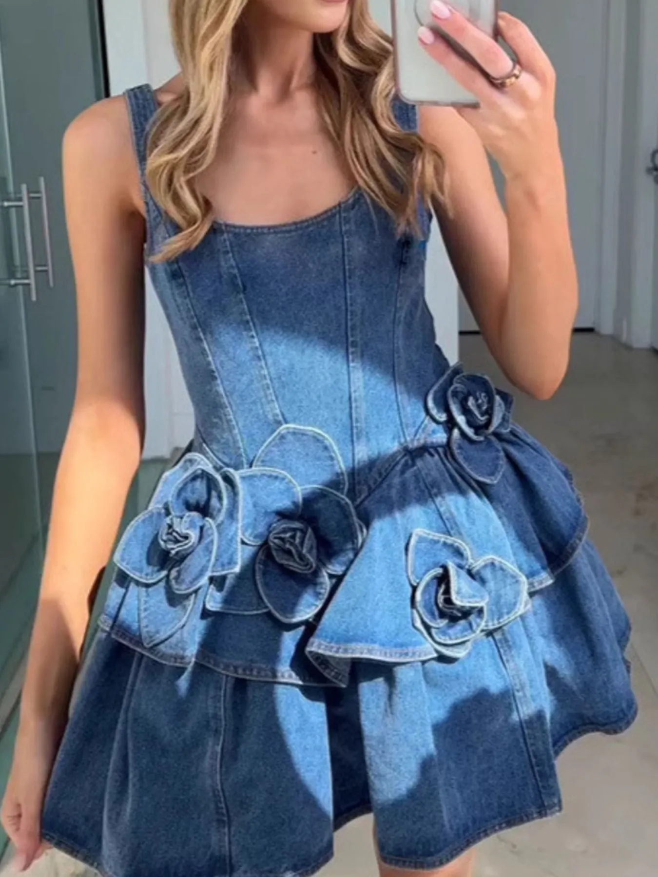 Floral Ruffle Layered Denim Dress sold by Charming Charlie product image thumbnail 2