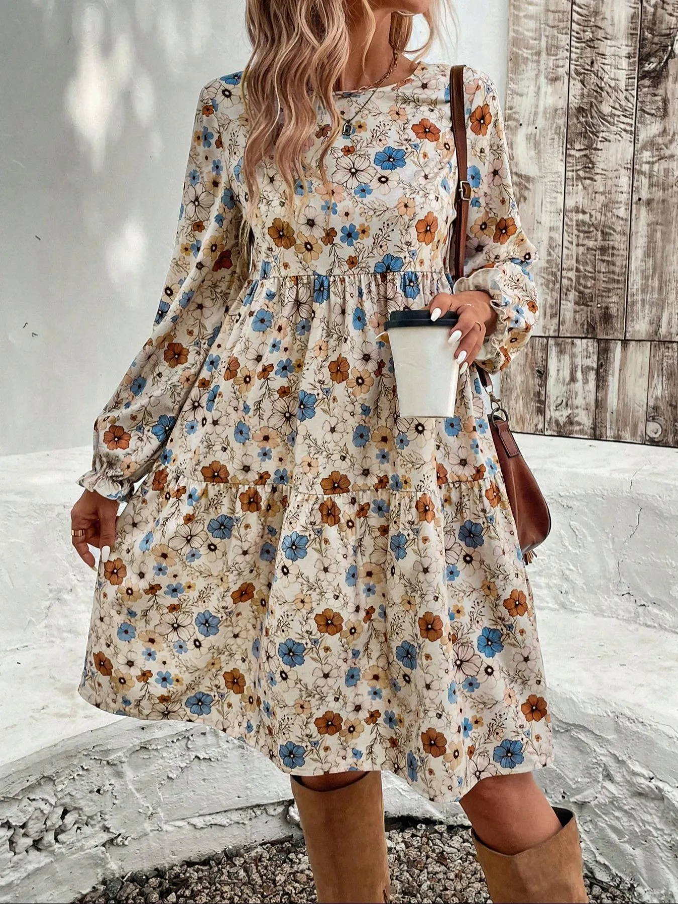 Floral Print Long Sleeve Tiered Dress sold by Charming Charlie