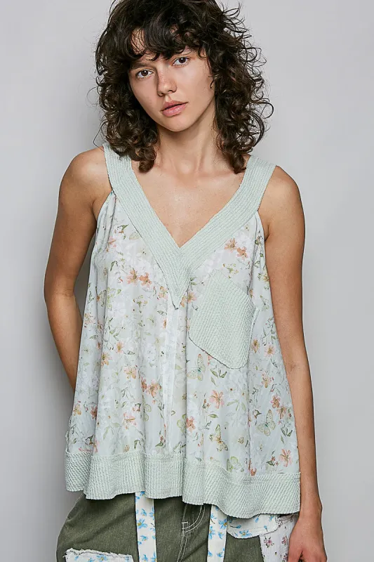 POL Floral V-Neck Tank with Front Pocket sold by Charming Charlie