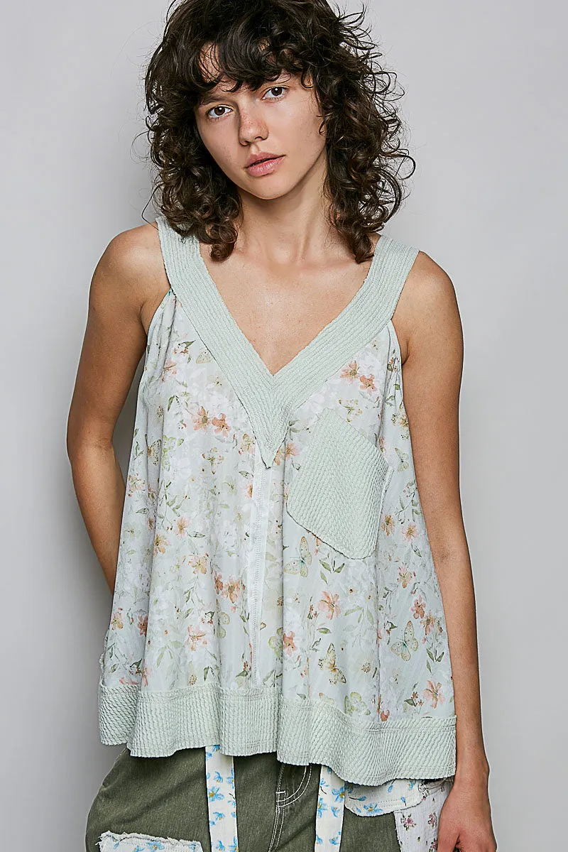 POL Floral V-Neck Tank with Front Pocket sold by Charming Charlie