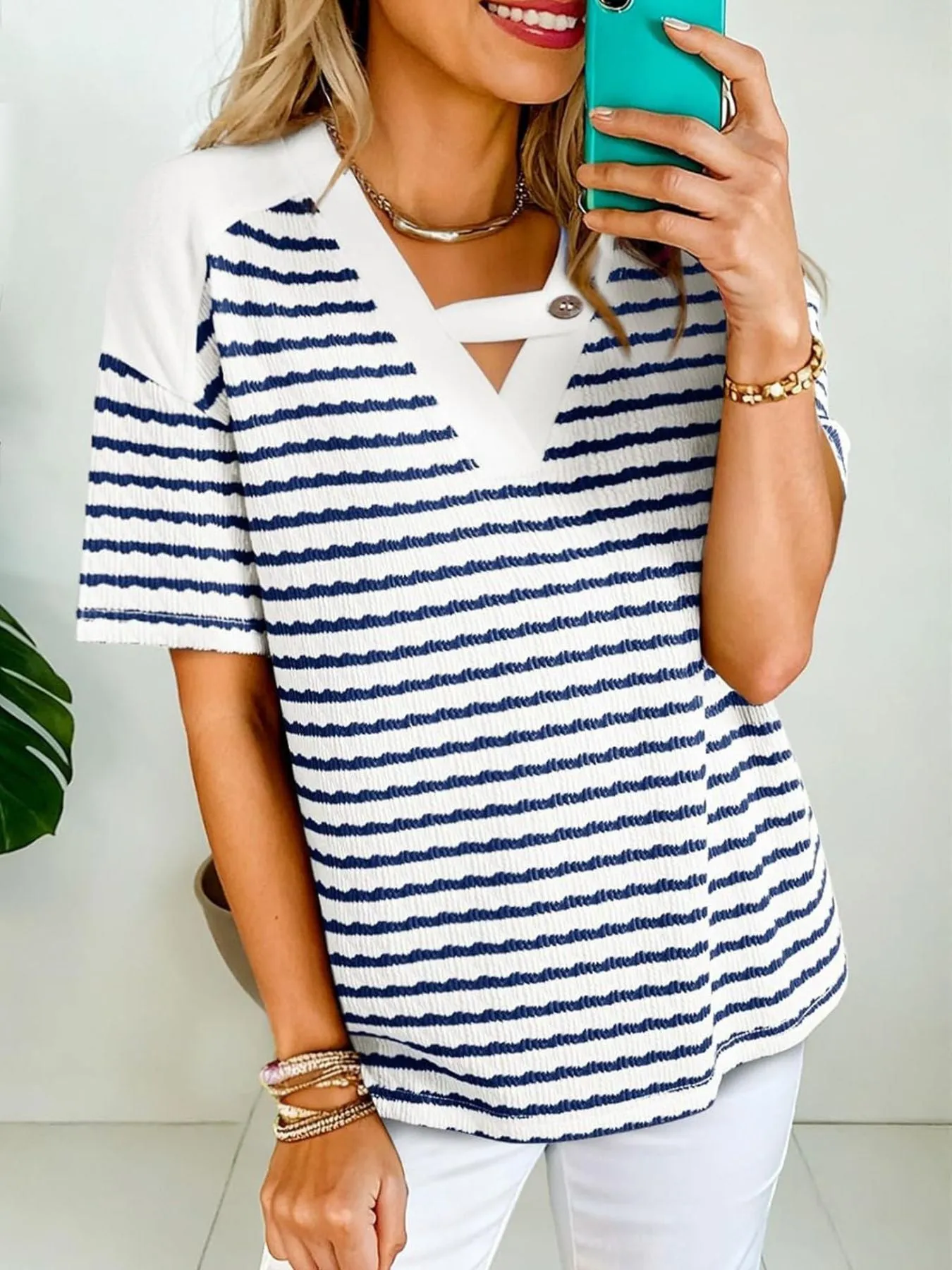 Striped Short Sleeve Casual T-Shirt sold by Charming Charlie product image thumbnail 5