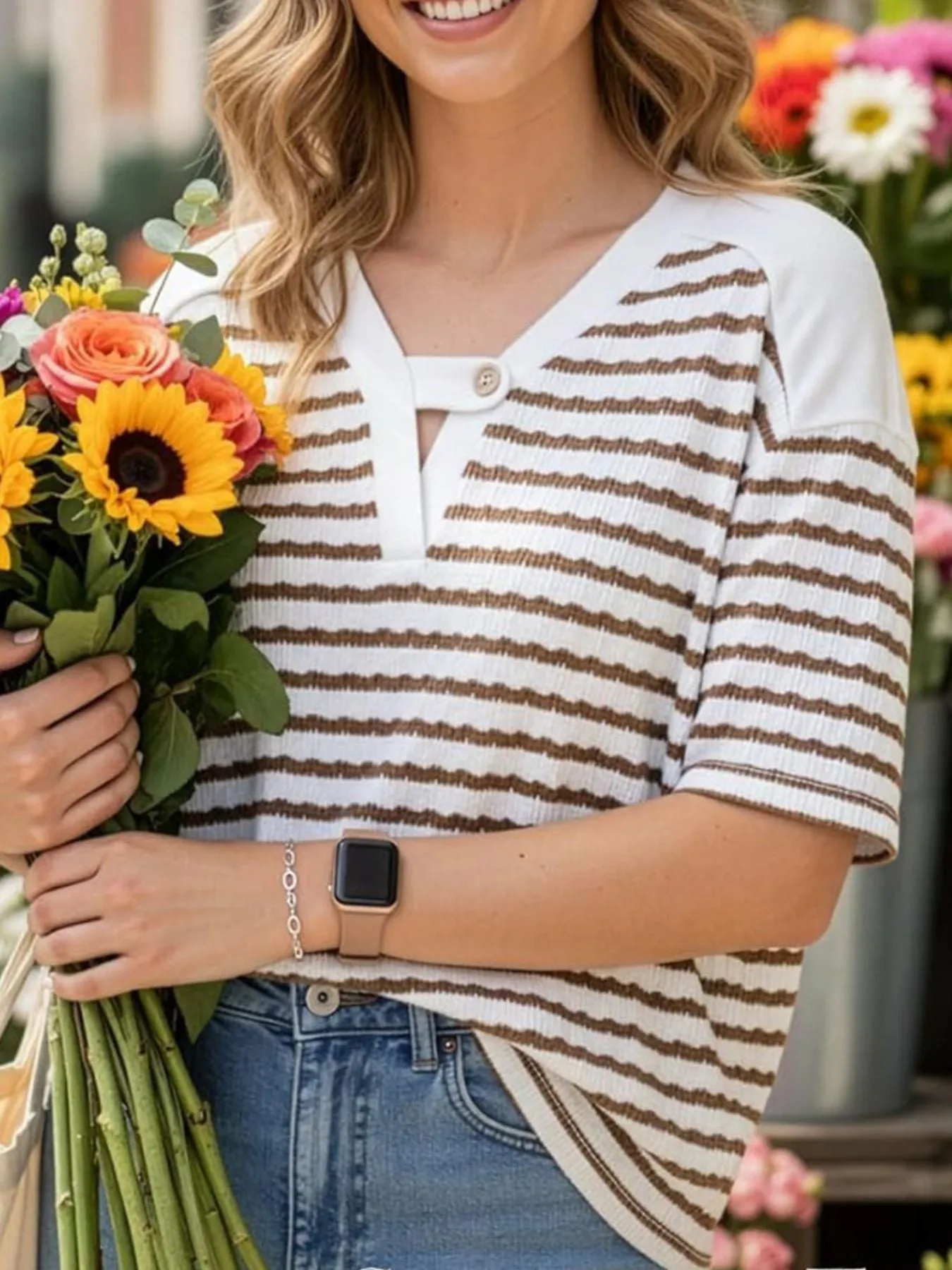 Striped Short Sleeve Casual T-Shirt sold by Charming Charlie product image thumbnail 3