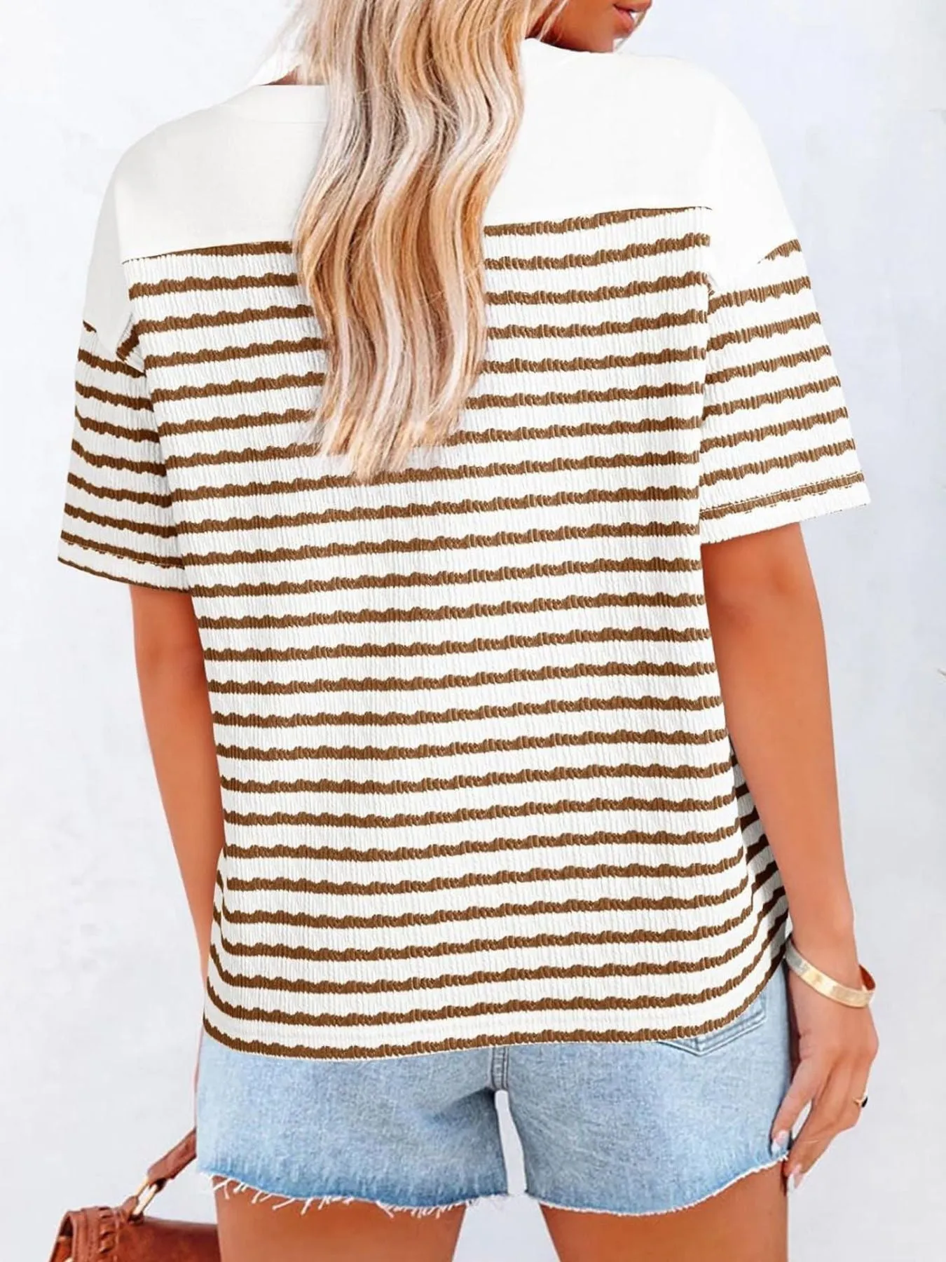 Striped Short Sleeve Casual T-Shirt sold by Charming Charlie product image thumbnail 4