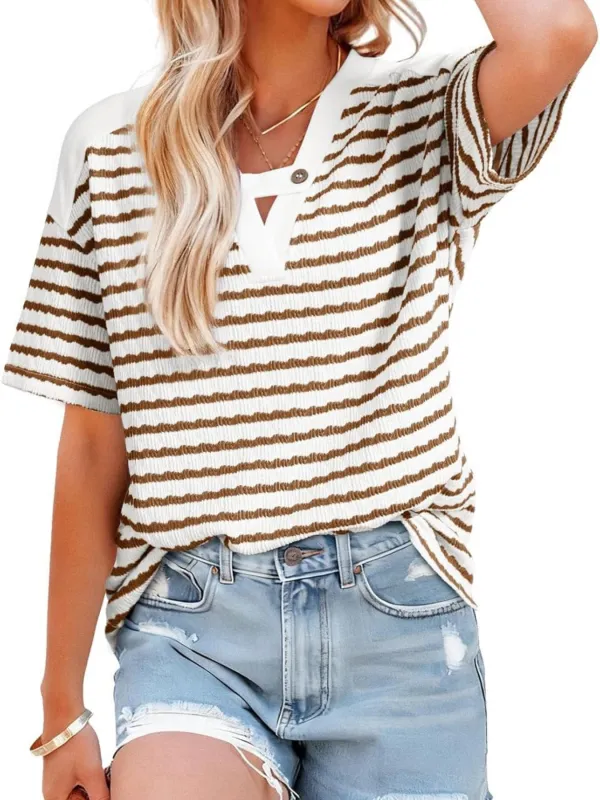 Striped Short Sleeve Casual T-Shirt sold by Charming Charlie
