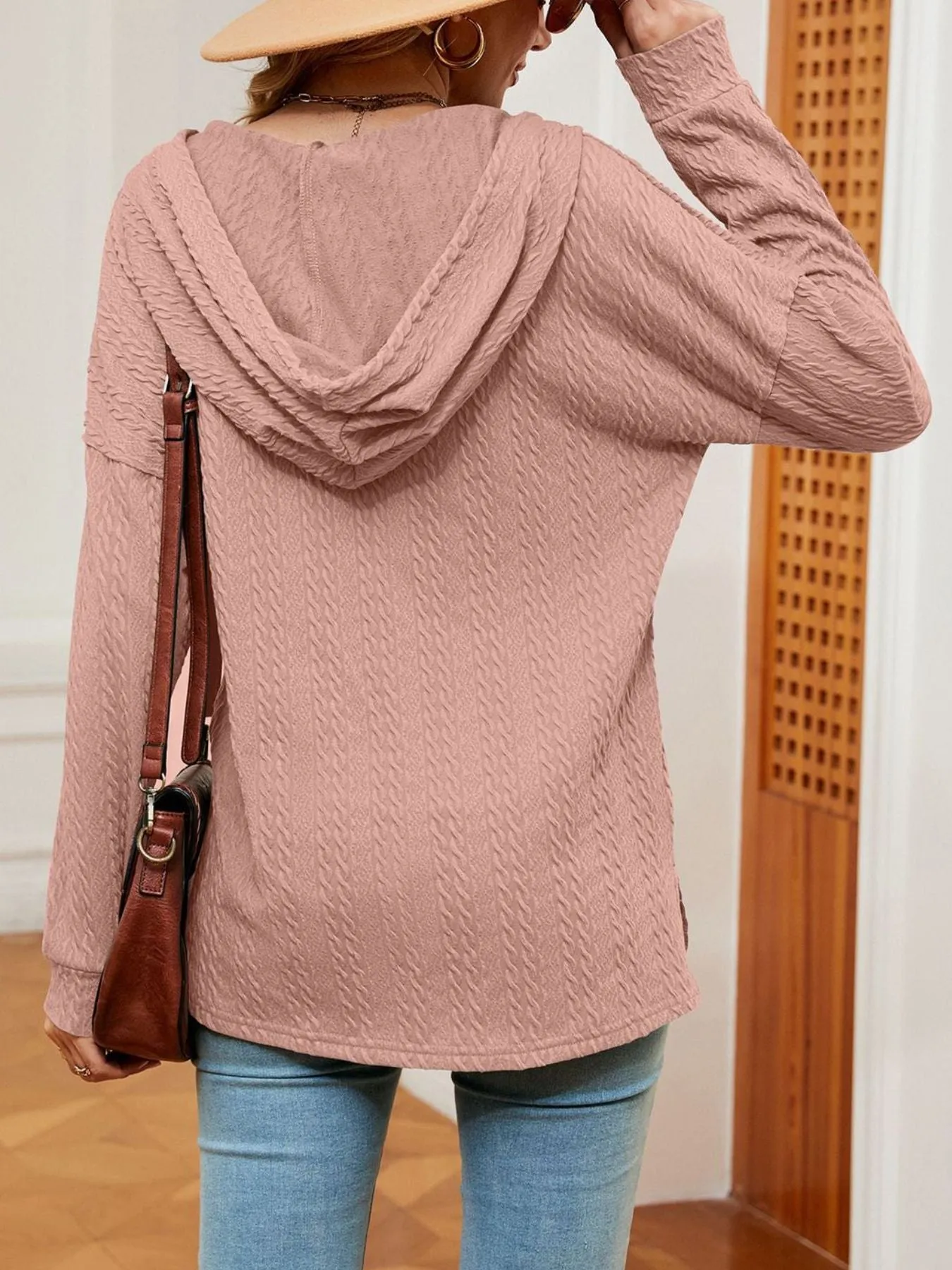 Textured Knit Button Detail Hoodie sold by Charming Charlie product image thumbnail 4