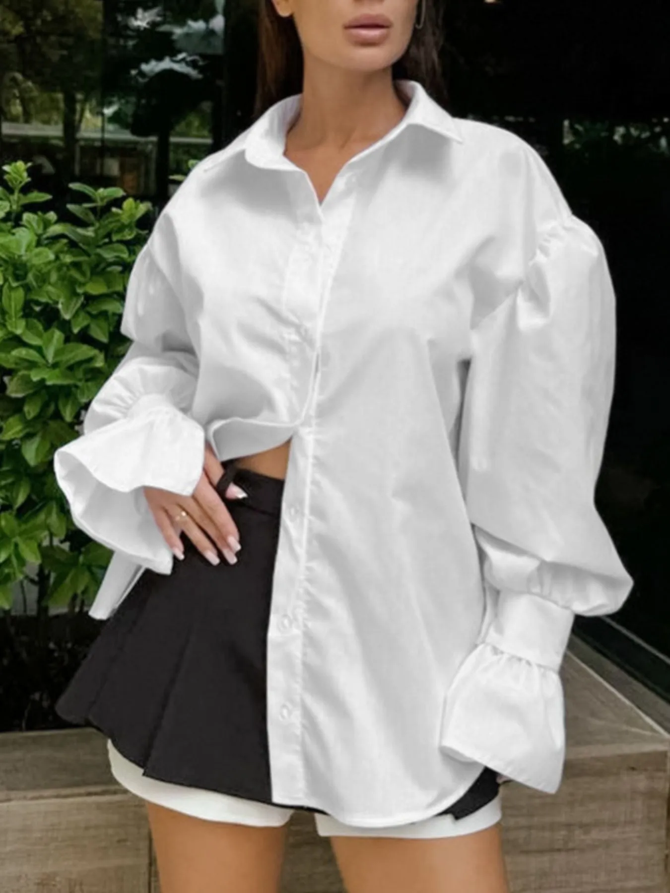 Button-Down Flounce Sleeve Shirt sold by Charming Charlie product image thumbnail 5