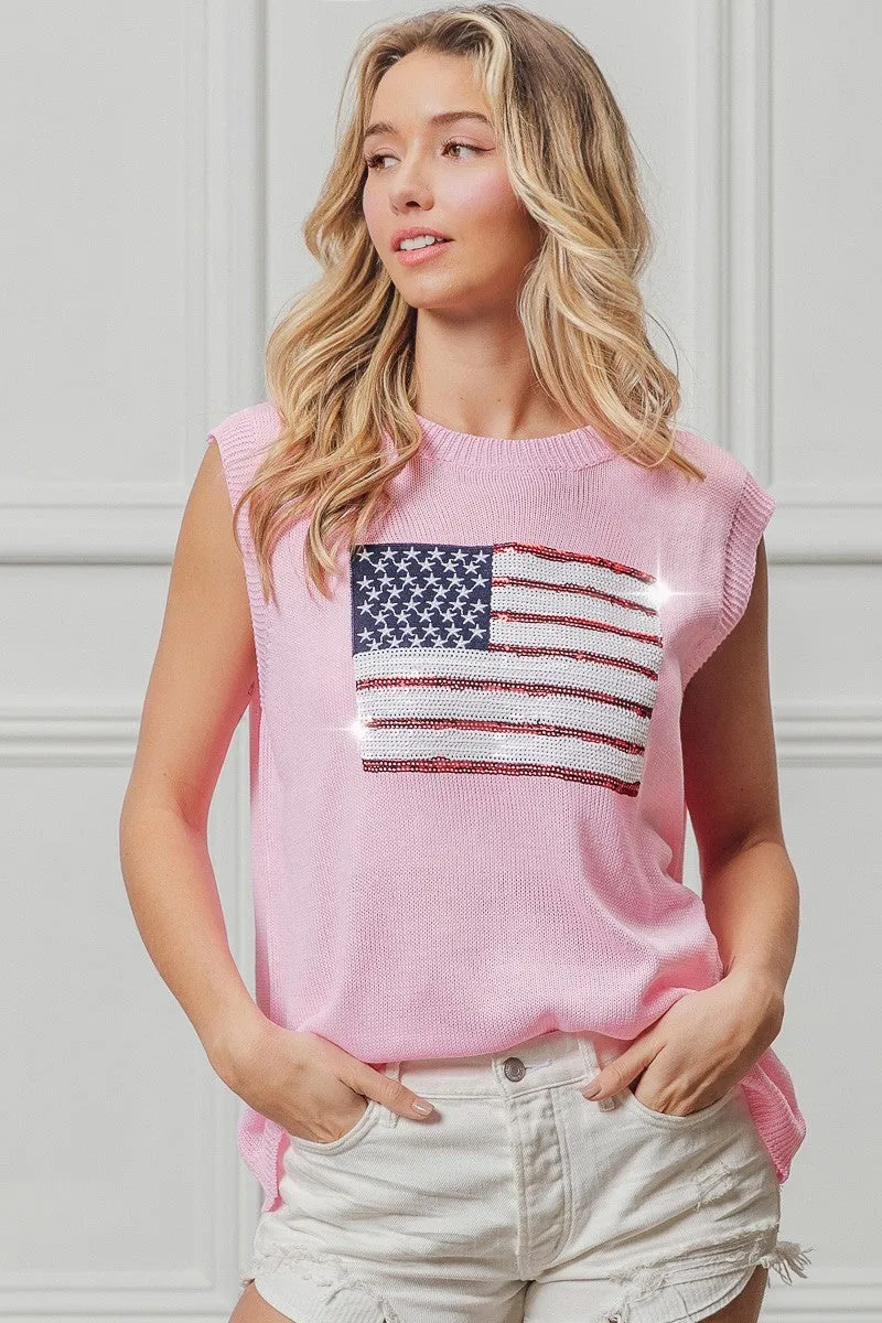 BiBi American Flag Sequins Patch Knit Top sold by Charming Charlie product image thumbnail 3