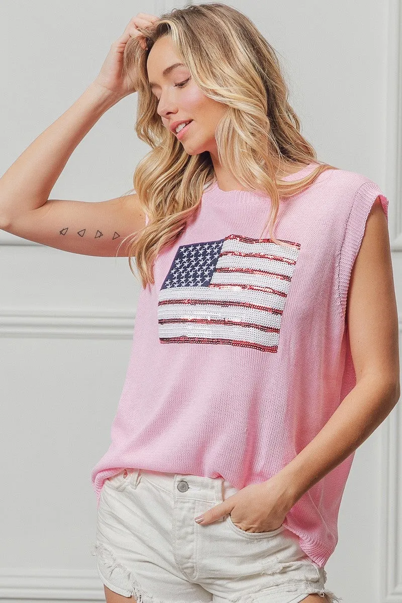 BiBi American Flag Sequins Patch Knit Top sold by Charming Charlie product image thumbnail 4