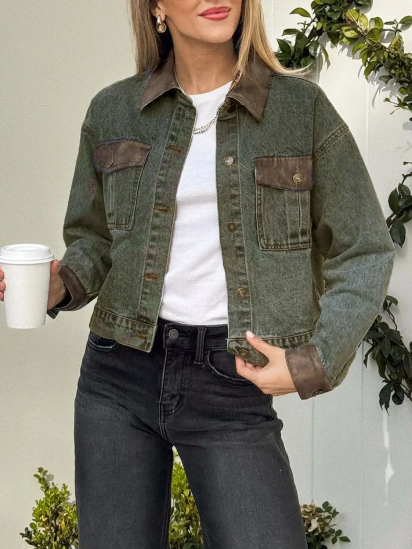 Button Up Chest Pockets Denim Jacket sold by Charming Charlie product image thumbnail 4