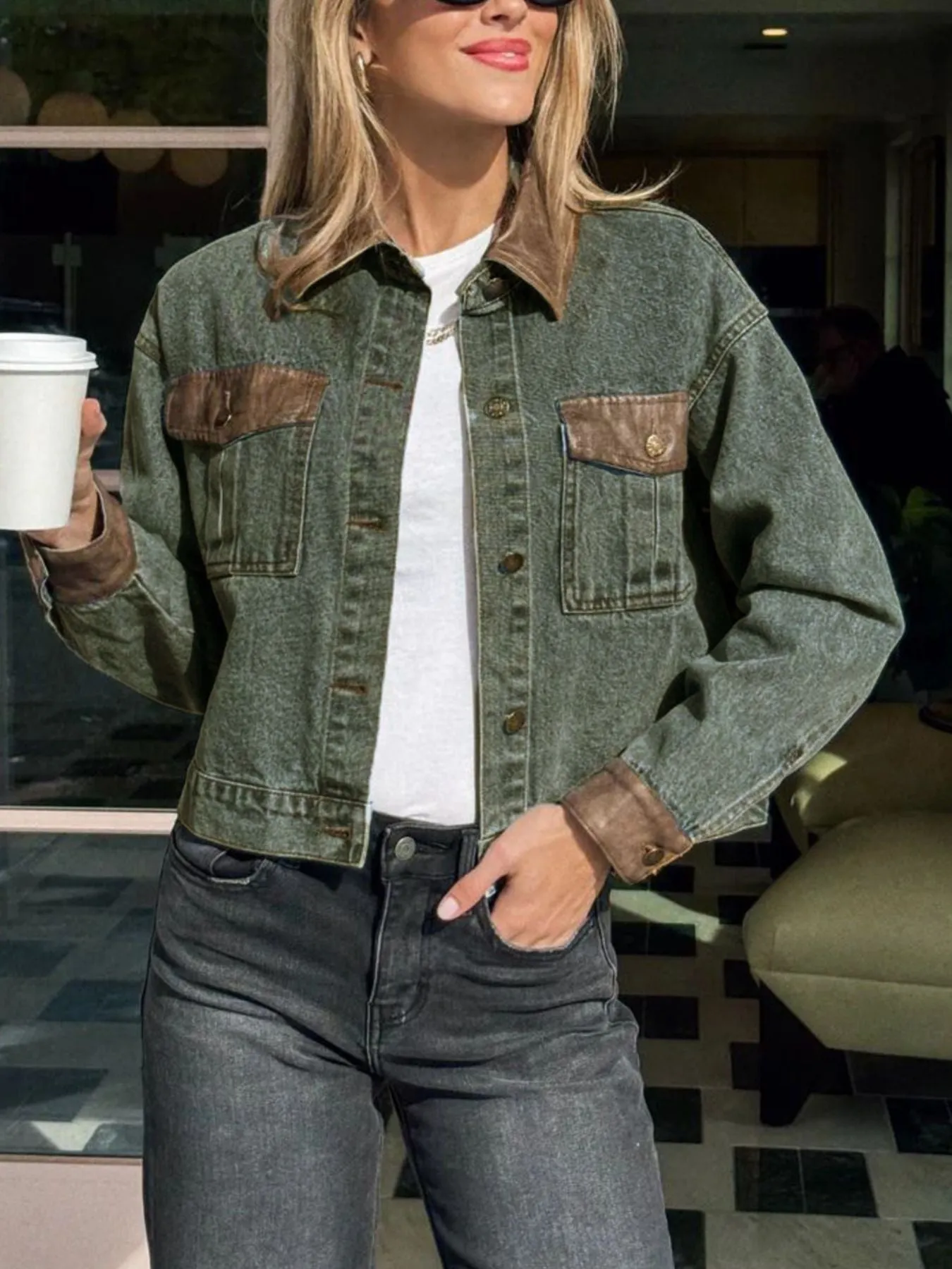 Button Up Chest Pockets Denim Jacket sold by Charming Charlie product image thumbnail 2