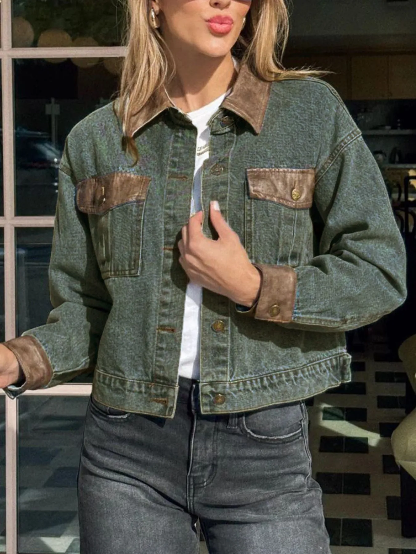 Button Up Chest Pockets Denim Jacket sold by Charming Charlie product image thumbnail 3