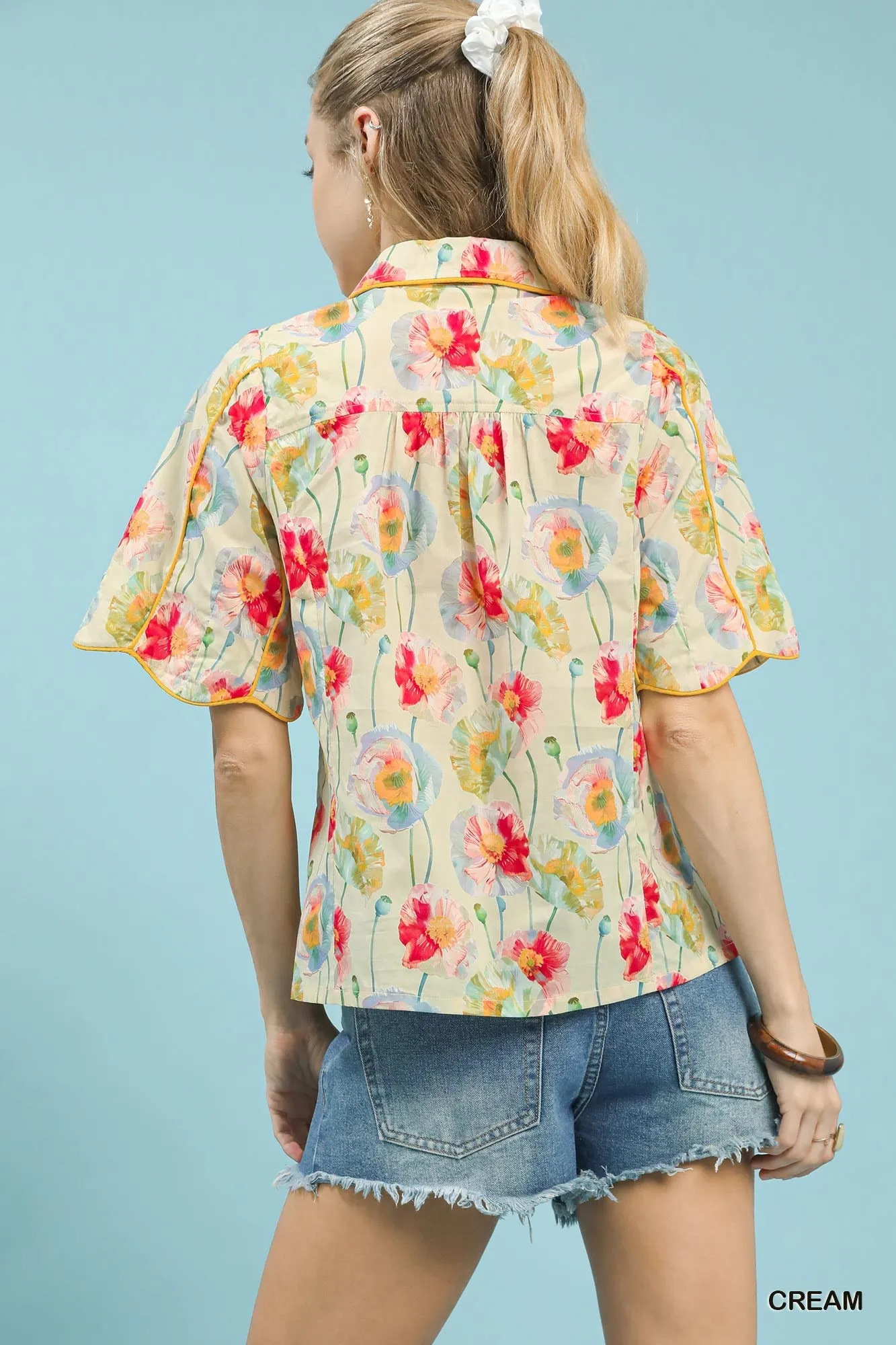 Umgee Floral Print Button-Down Blouse with Flutter Sleeves sold by Charming Charlie product image thumbnail 3
