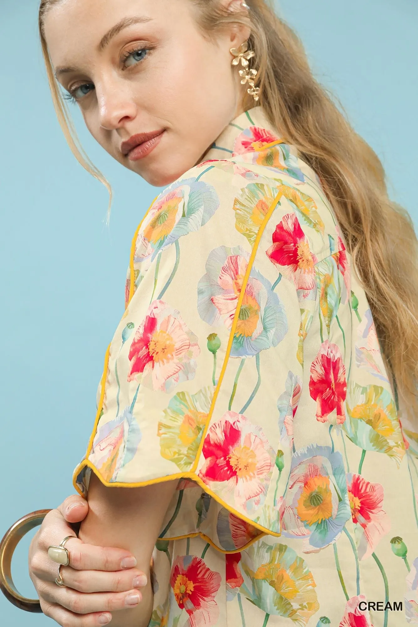 Umgee Floral Print Button-Down Blouse with Flutter Sleeves sold by Charming Charlie product image thumbnail 4
