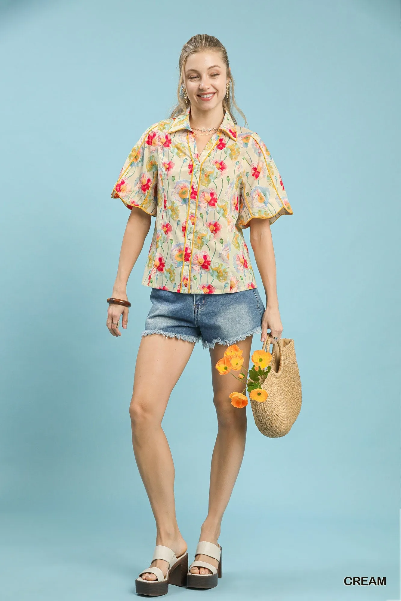 Umgee Floral Print Button-Down Blouse with Flutter Sleeves sold by Charming Charlie product image thumbnail 5