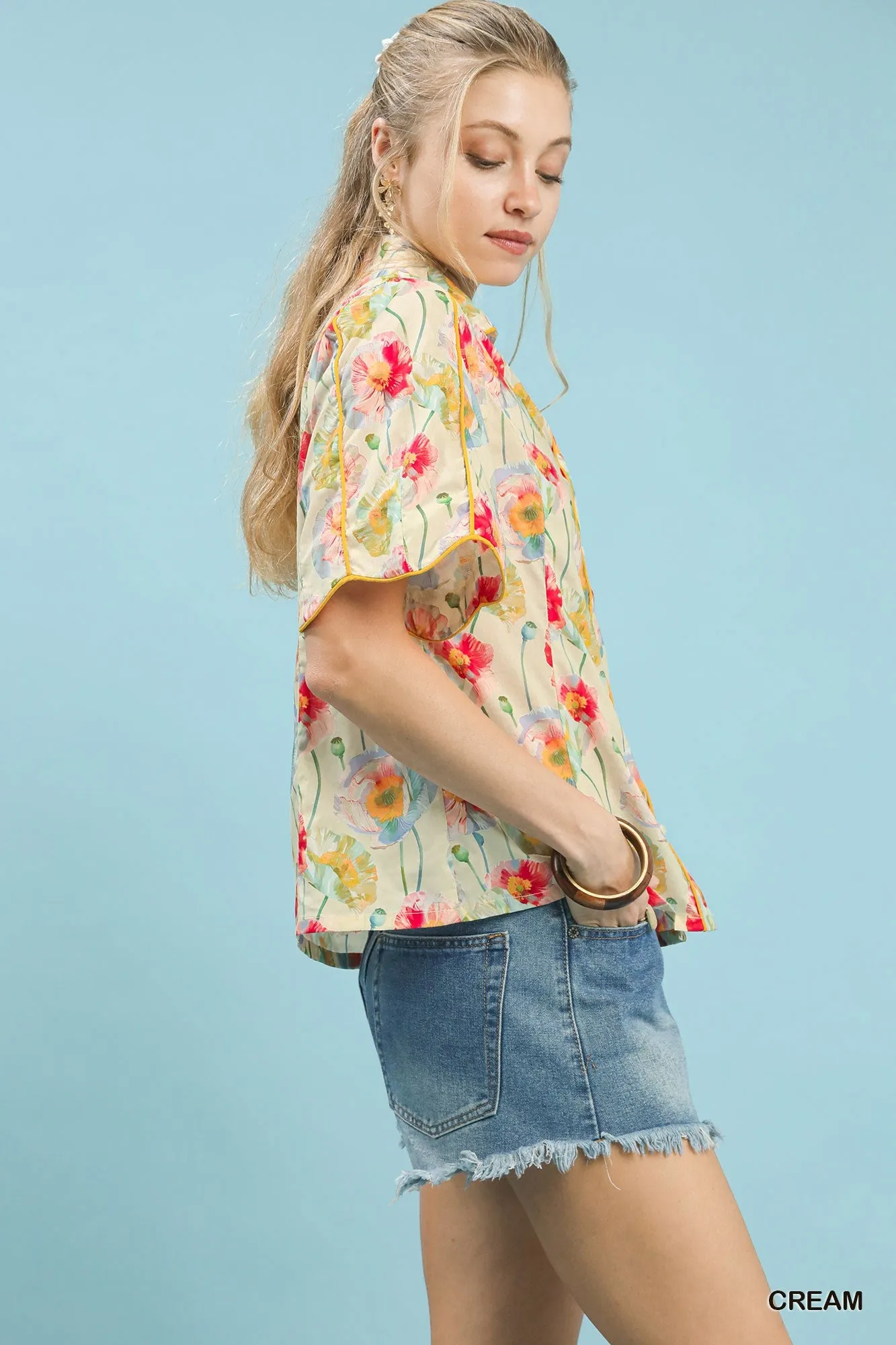 Umgee Floral Print Button-Down Blouse with Flutter Sleeves sold by Charming Charlie product image thumbnail 2