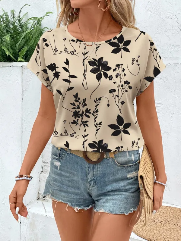 Floral Print Round Neck Blouse made by Trendsi