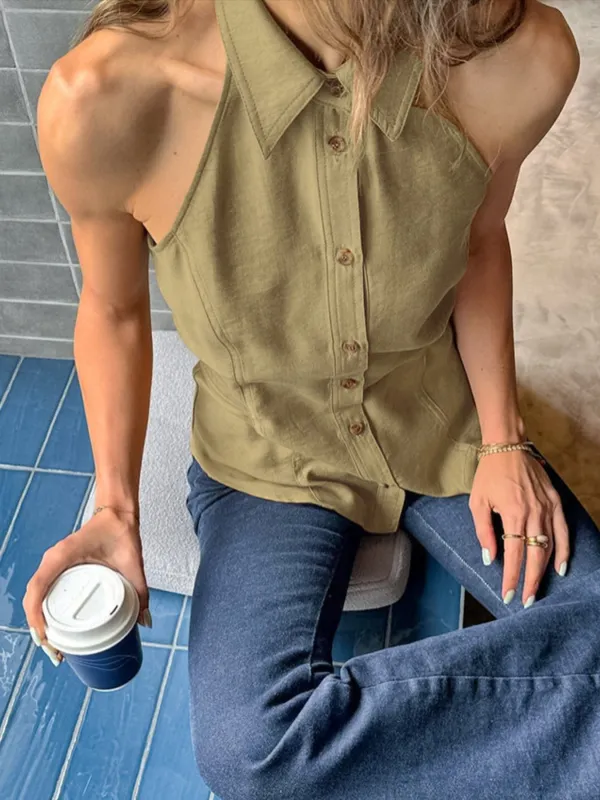 Button-Down Sleeveless Top made by Trendsi