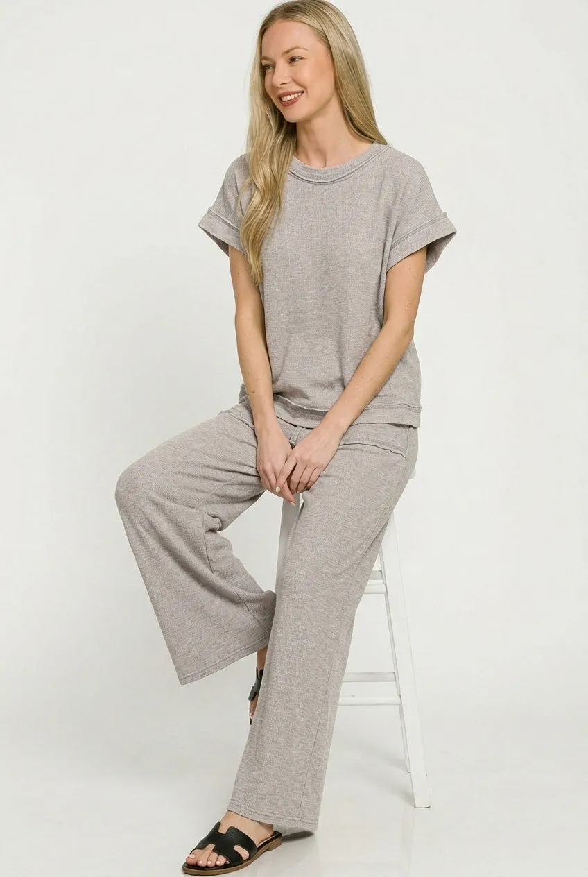 Zenana Washed Slub Short Sleeve Tee & Long Pants Set sold by Charming Charlie product image thumbnail 3
