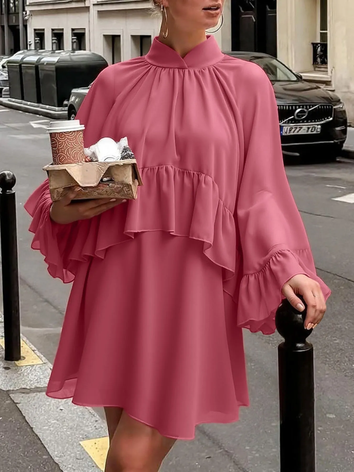 Ruffle Trim High Neck Mini Dress sold by Charming Charlie product image thumbnail 3