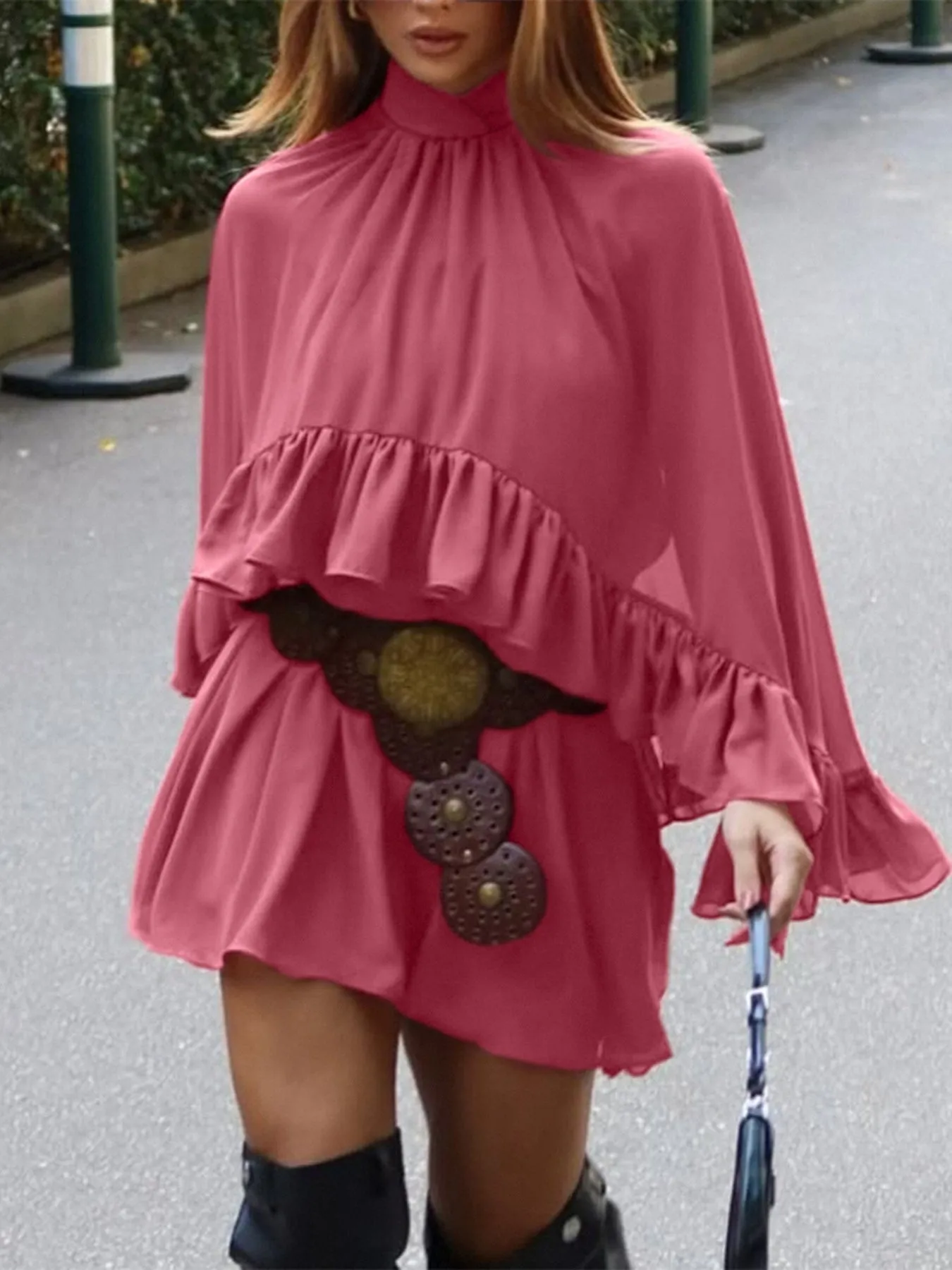 Ruffle Trim High Neck Mini Dress sold by Charming Charlie product image thumbnail 4