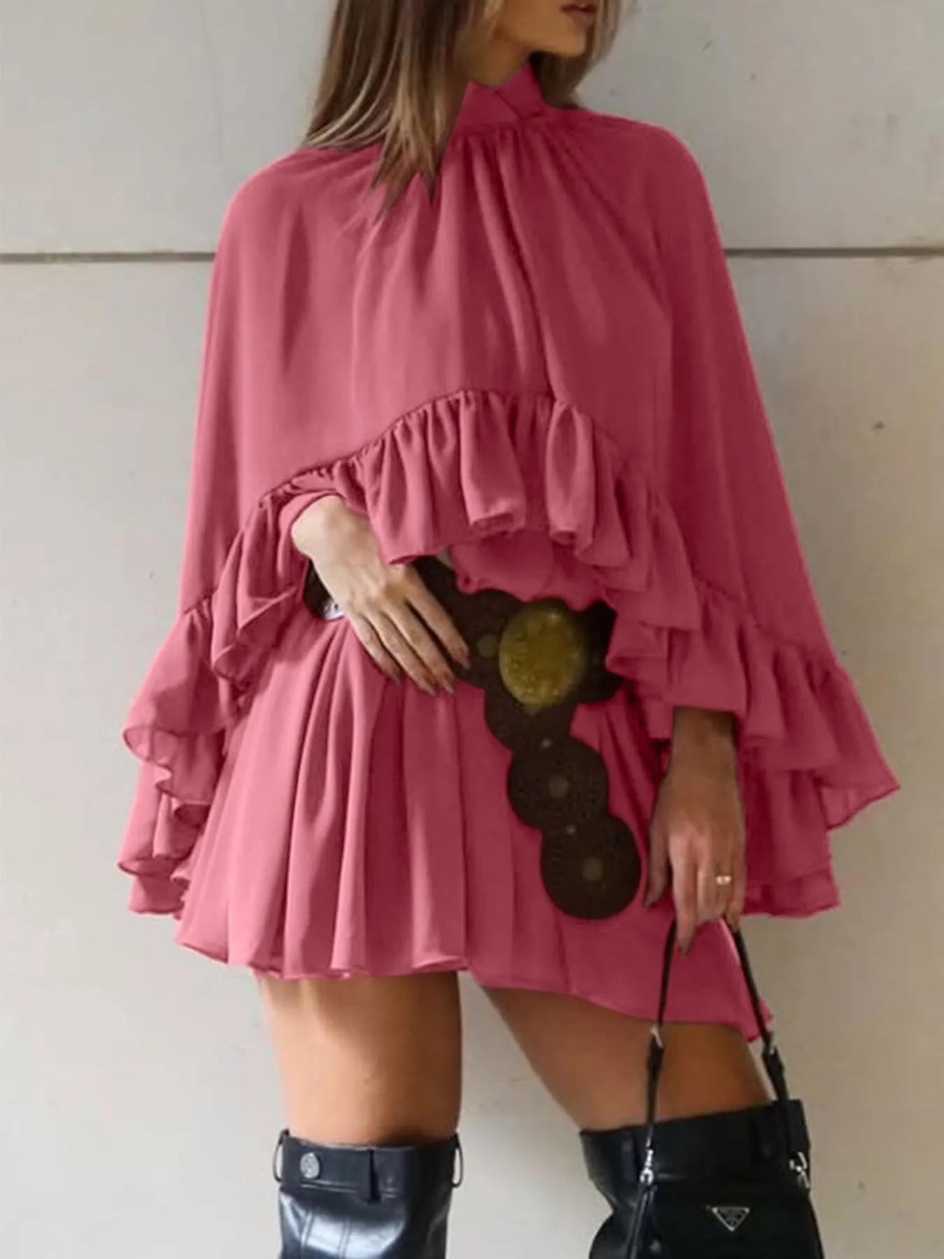 Ruffle Trim High Neck Mini Dress sold by Charming Charlie product image thumbnail 5