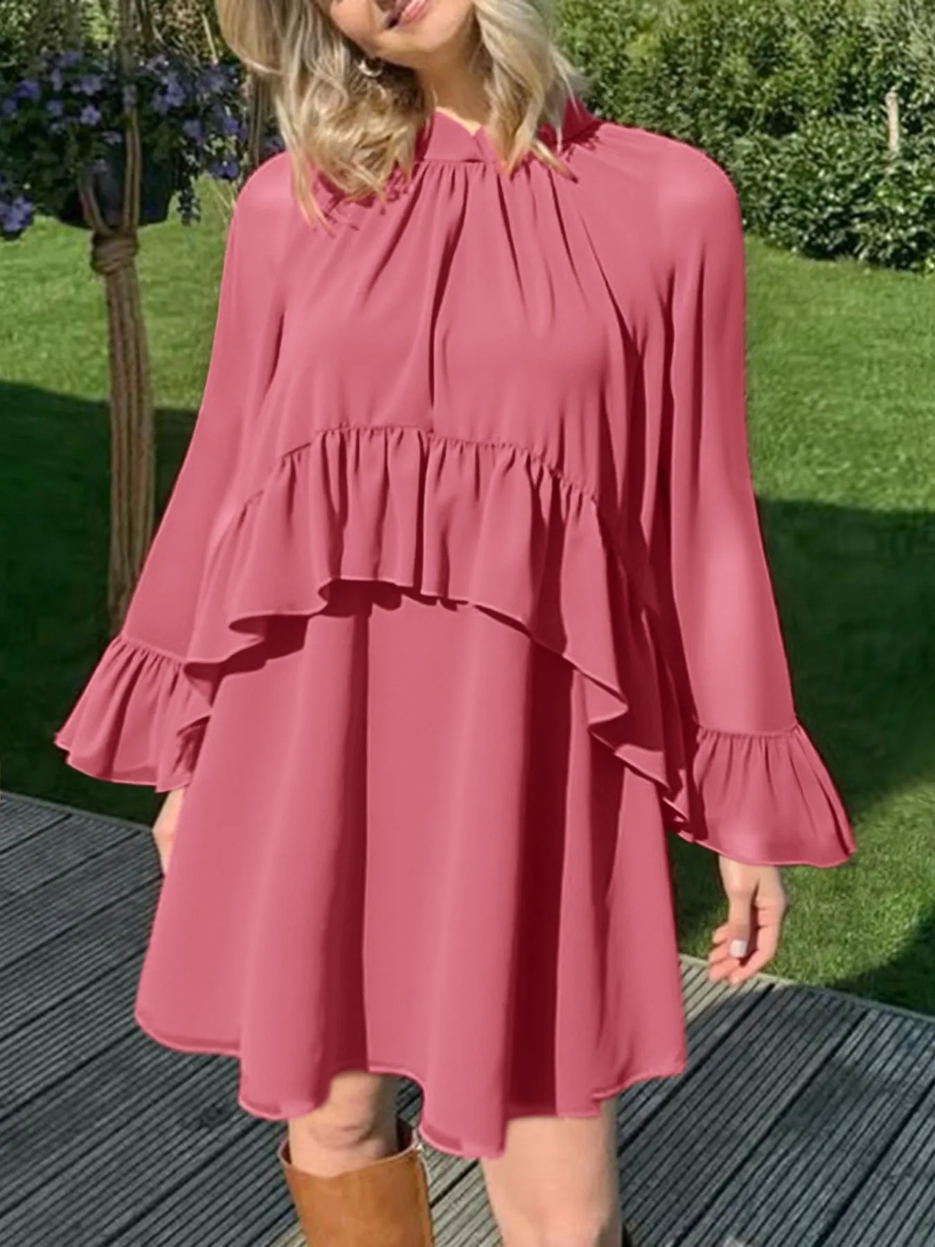 Ruffle Trim High Neck Mini Dress sold by Charming Charlie product image thumbnail 2