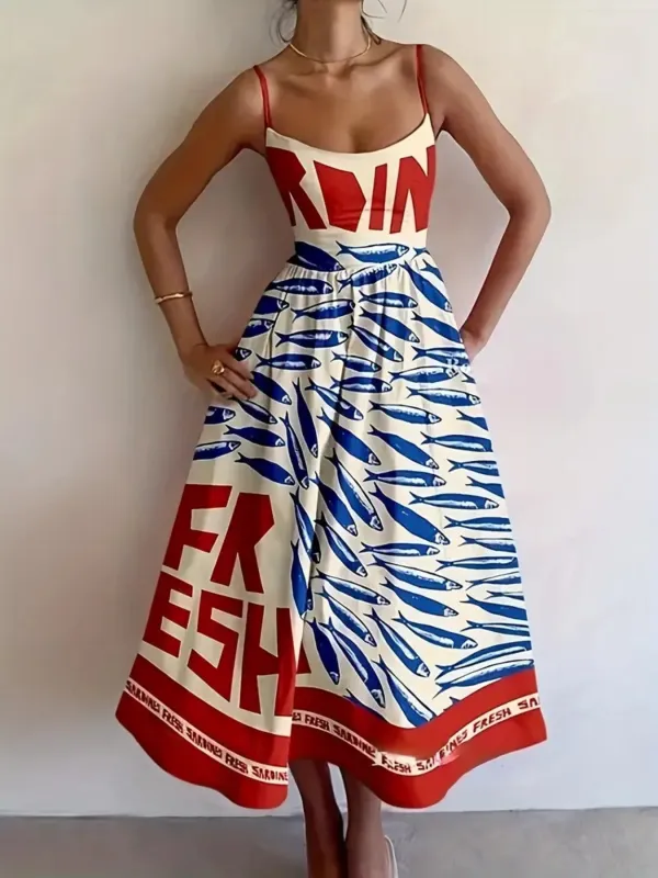 Sardine Print Spaghetti Strap Midi Dress sold by Charming Charlie