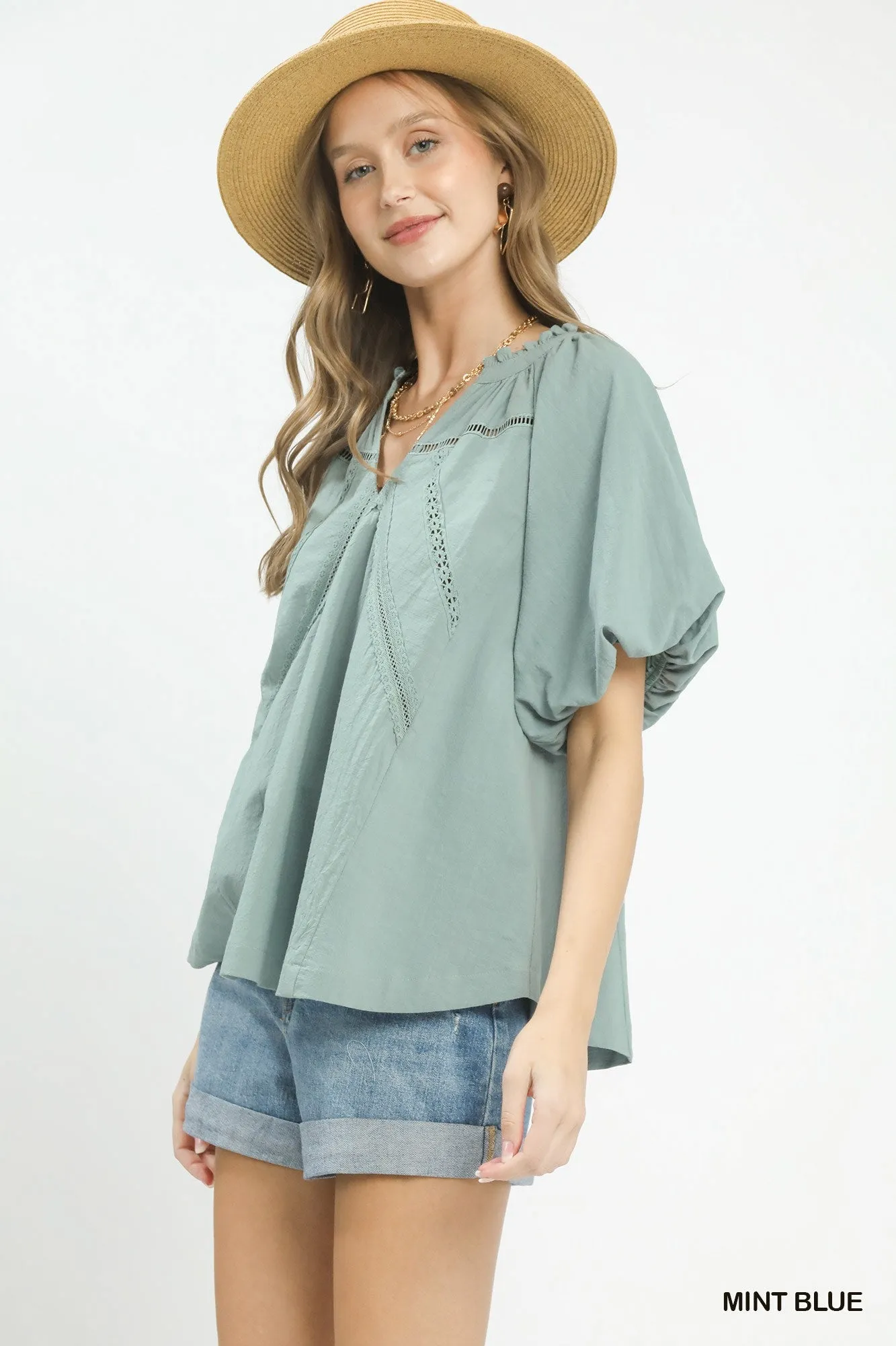 Umgee Lace Inset Puff Sleeve Boho Blouse sold by Charming Charlie product image thumbnail 2
