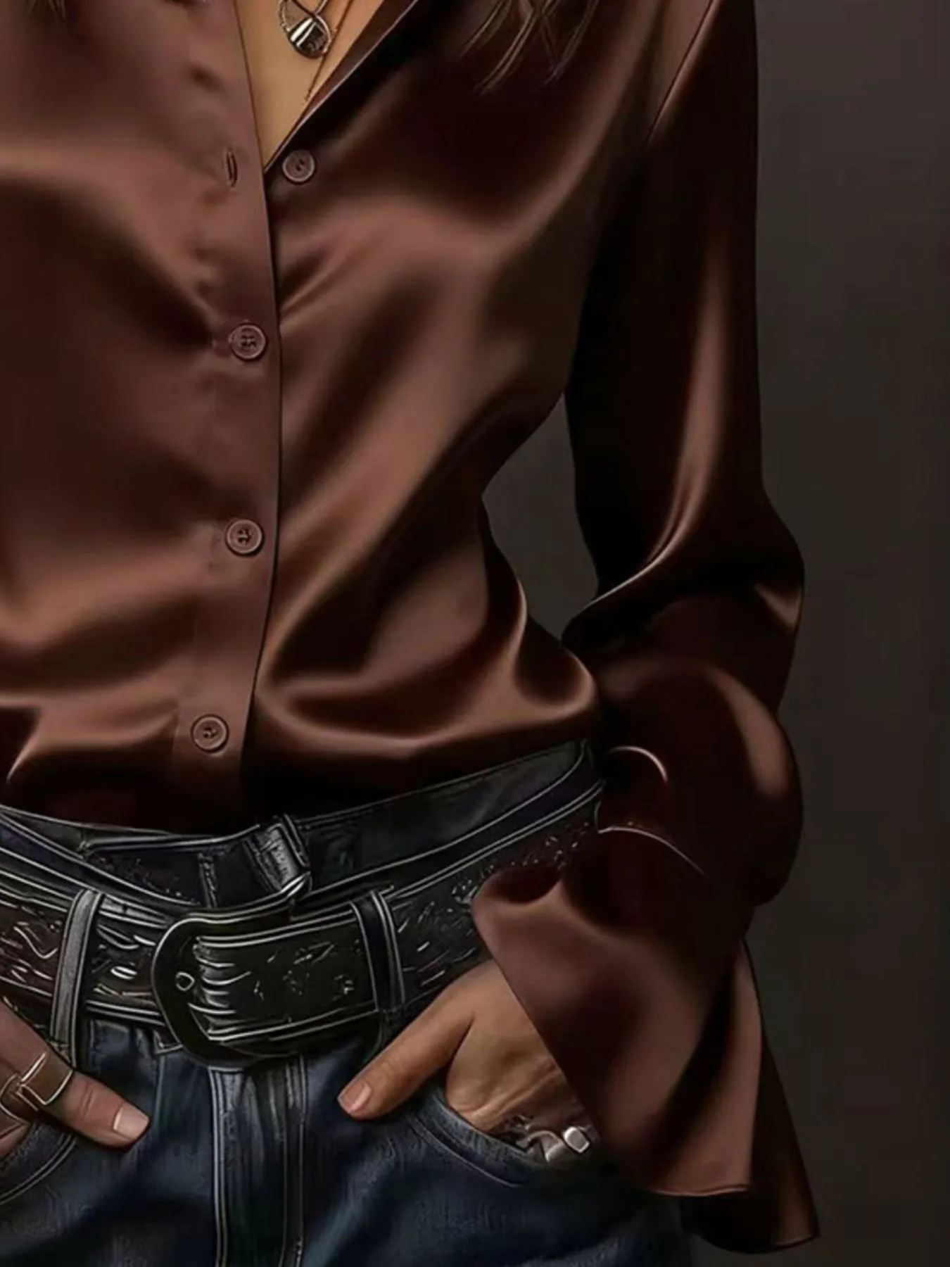 Button Up Flounce Sleeve Shirt sold by Charming Charlie product image thumbnail 5