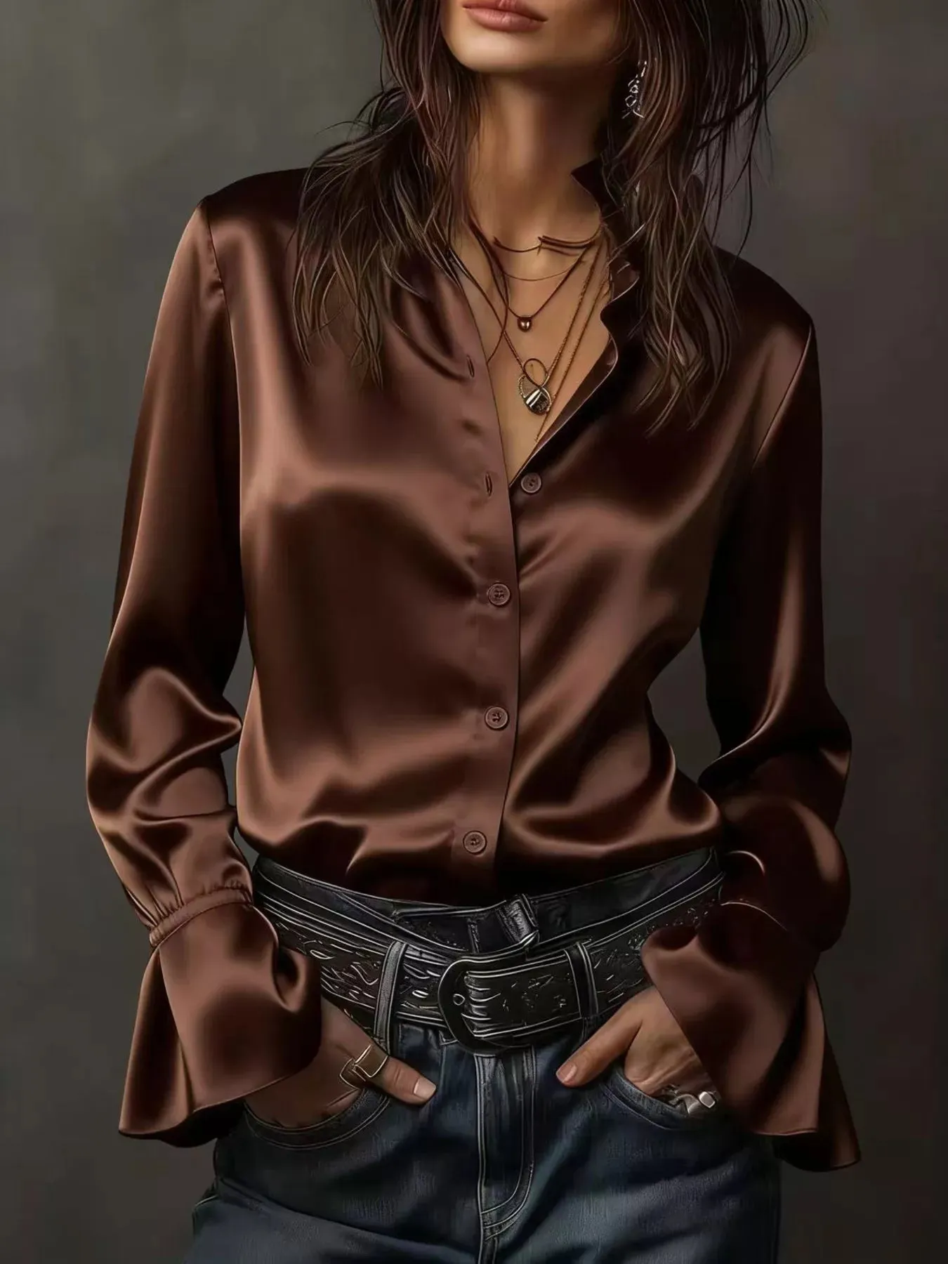 Button Up Flounce Sleeve Shirt sold by Charming Charlie product image thumbnail 4