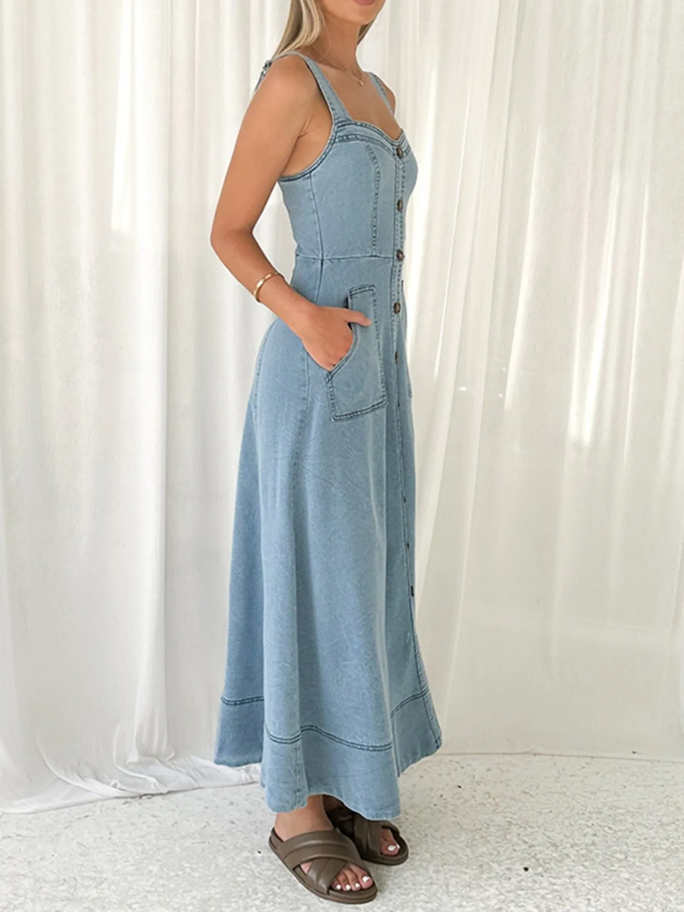 Decor Button Front A-Line Denim Dress sold by Charming Charlie product image thumbnail 4
