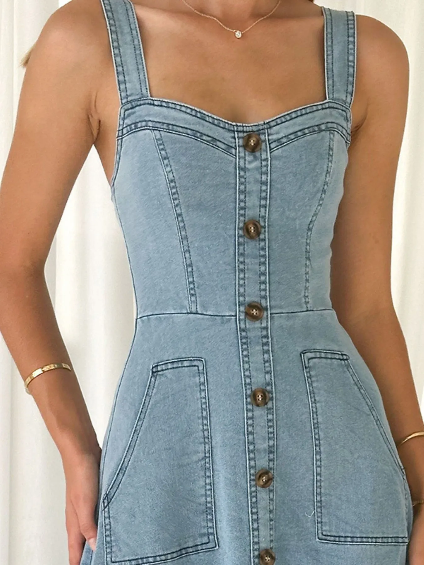 Decor Button Front A-Line Denim Dress sold by Charming Charlie product image thumbnail 5