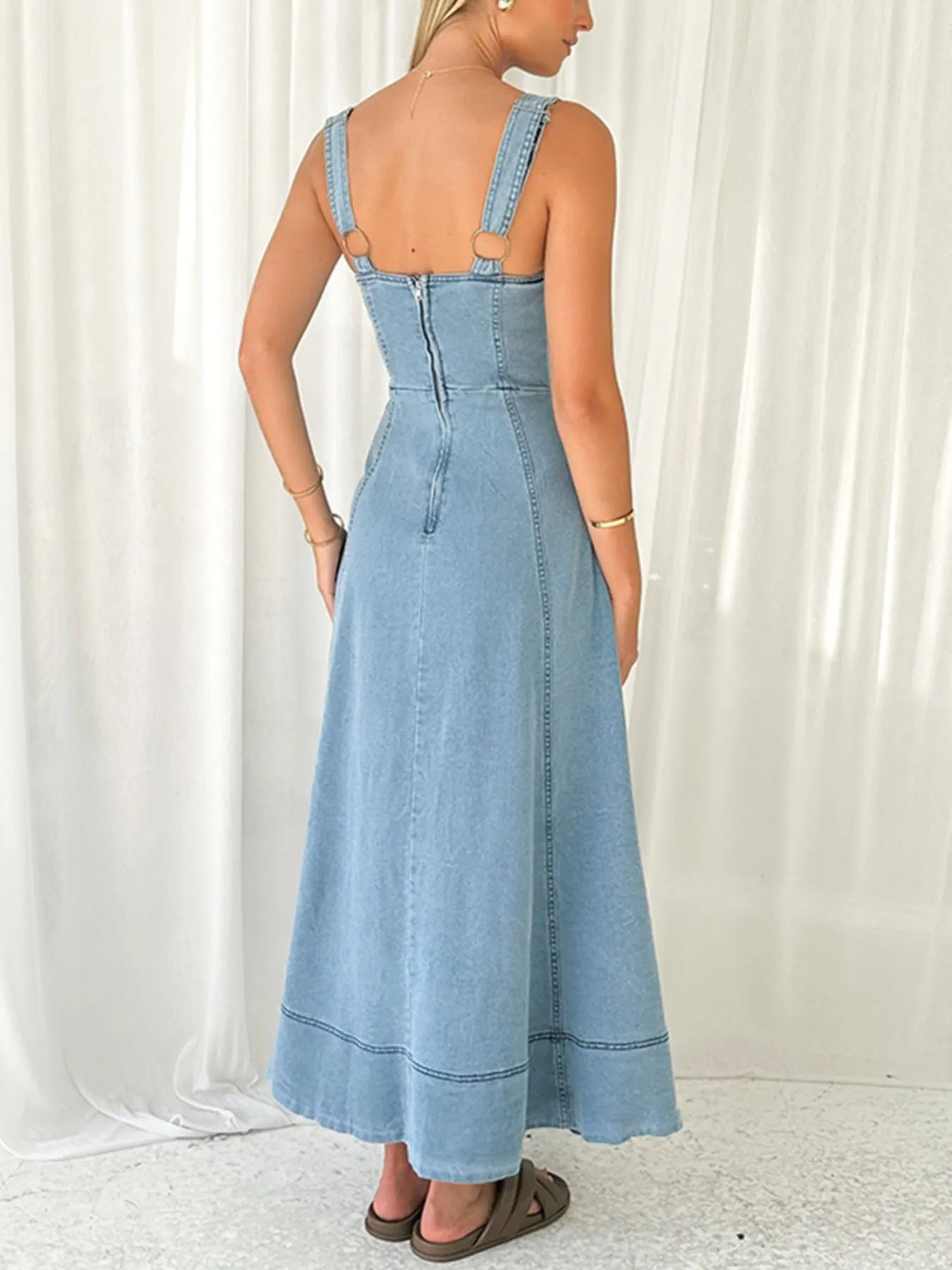 Decor Button Front A-Line Denim Dress sold by Charming Charlie product image thumbnail 2