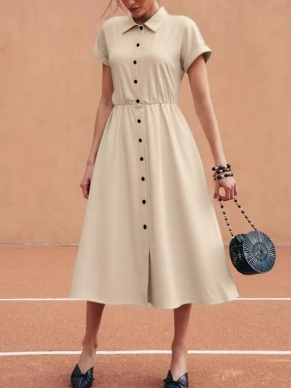 Button-Down Short Sleeve Midi Shirt Dress sold by Charming Charlie