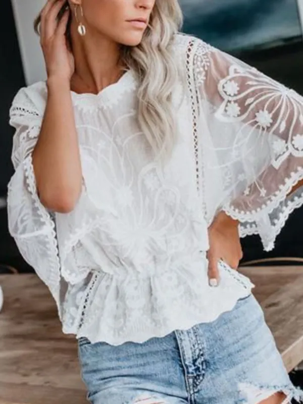 Lace Sheer Sleeve Blouse sold by Charming Charlie