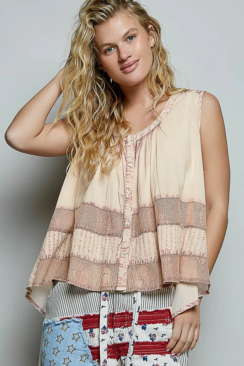 POL Button Down Round Neck Tank with Crochet Contrast sold by Charming Charlie product image thumbnail 2