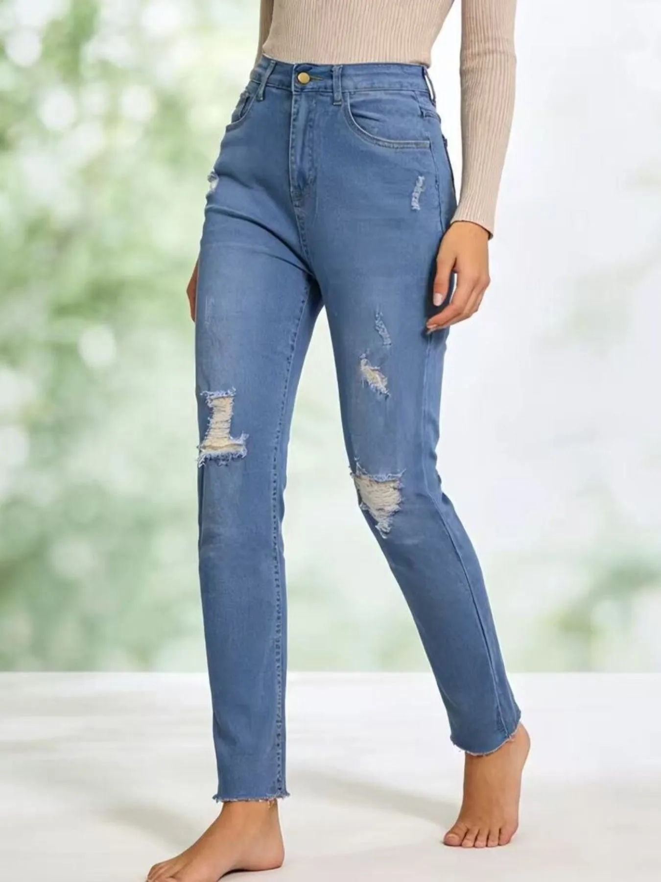 High-Waisted Distressed Jeans sold by Charming Charlie product image thumbnail 4