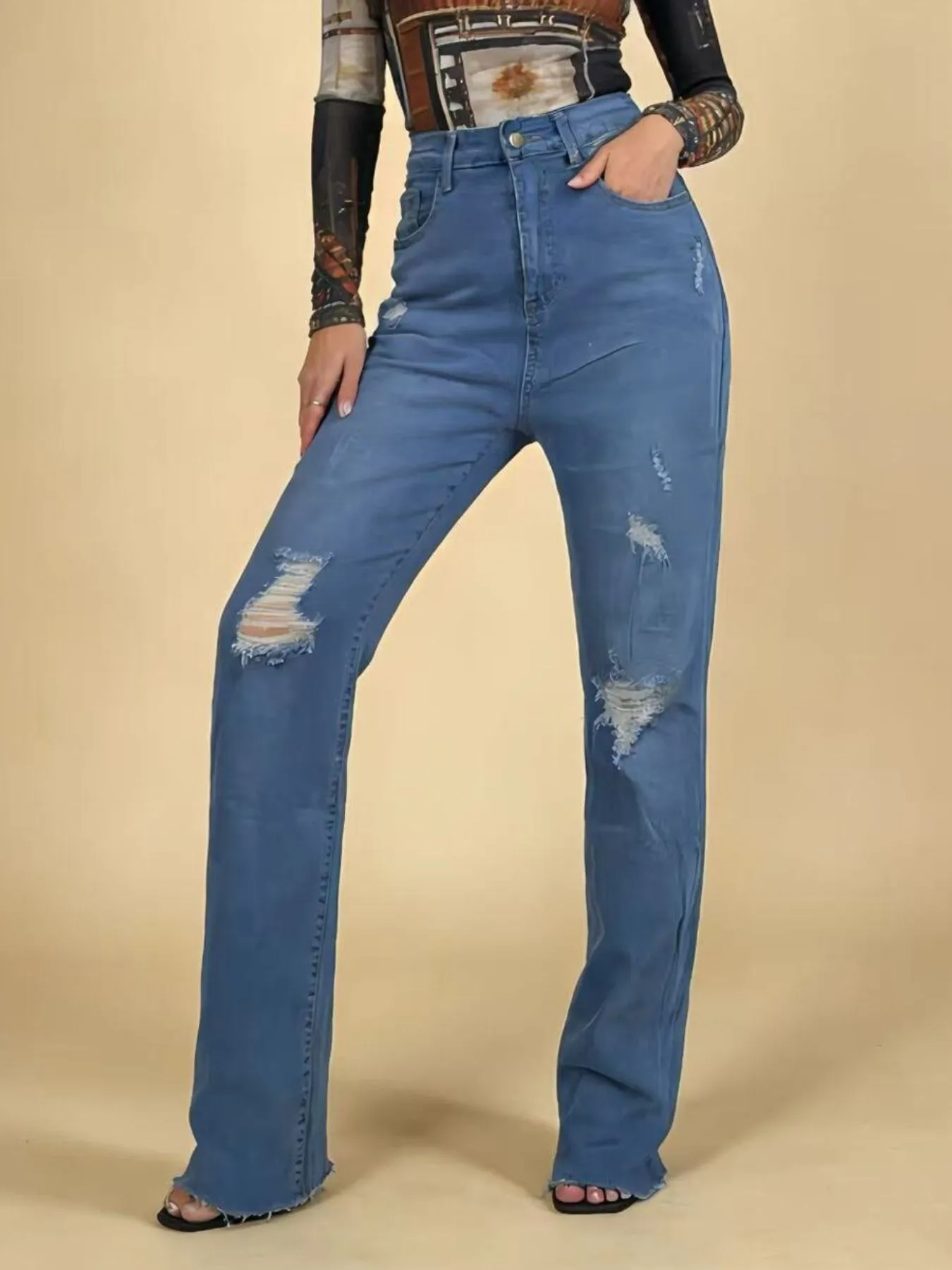 High-Waisted Distressed Jeans sold by Charming Charlie product image thumbnail 5