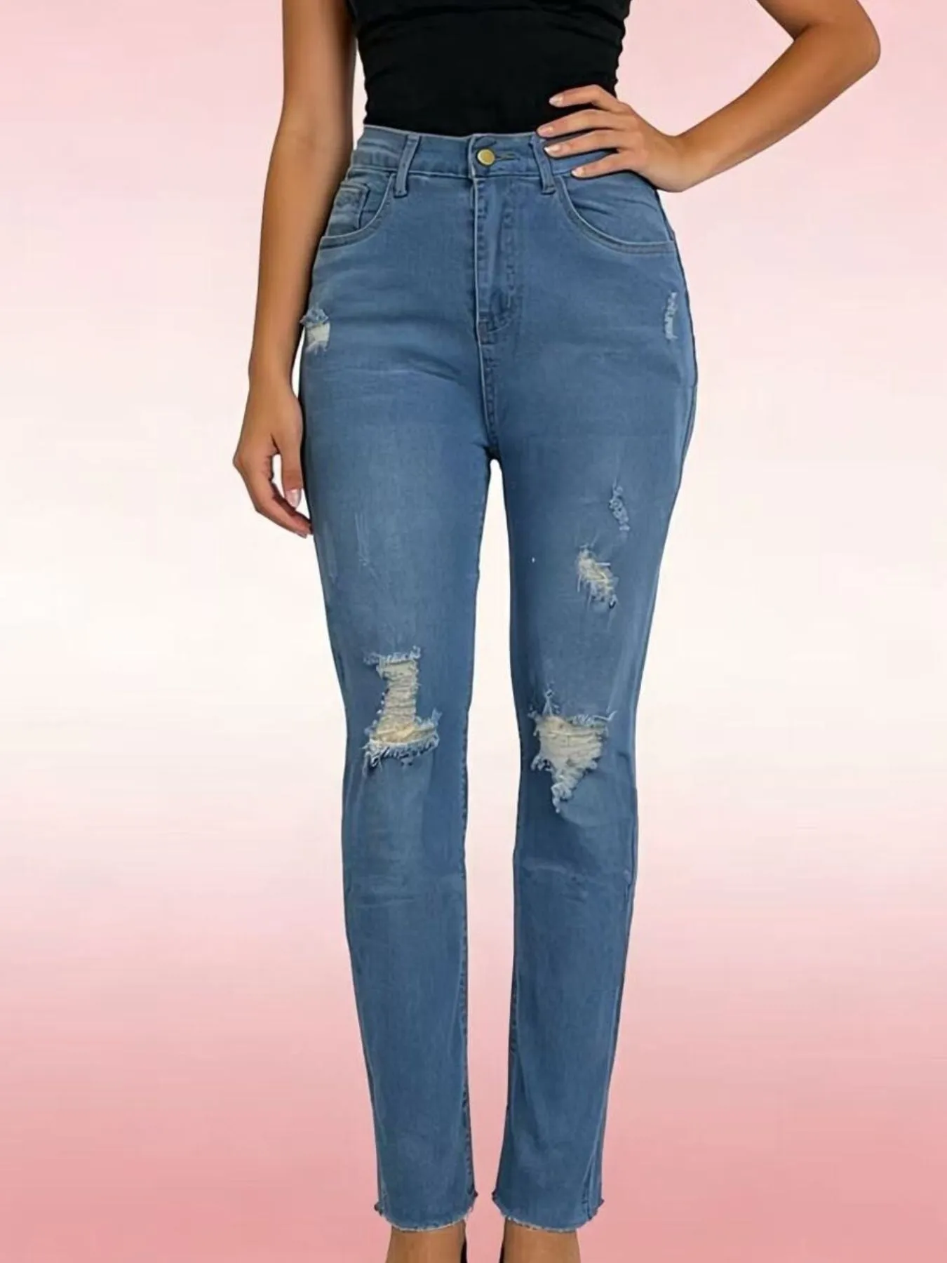 High-Waisted Distressed Jeans sold by Charming Charlie product image thumbnail 2