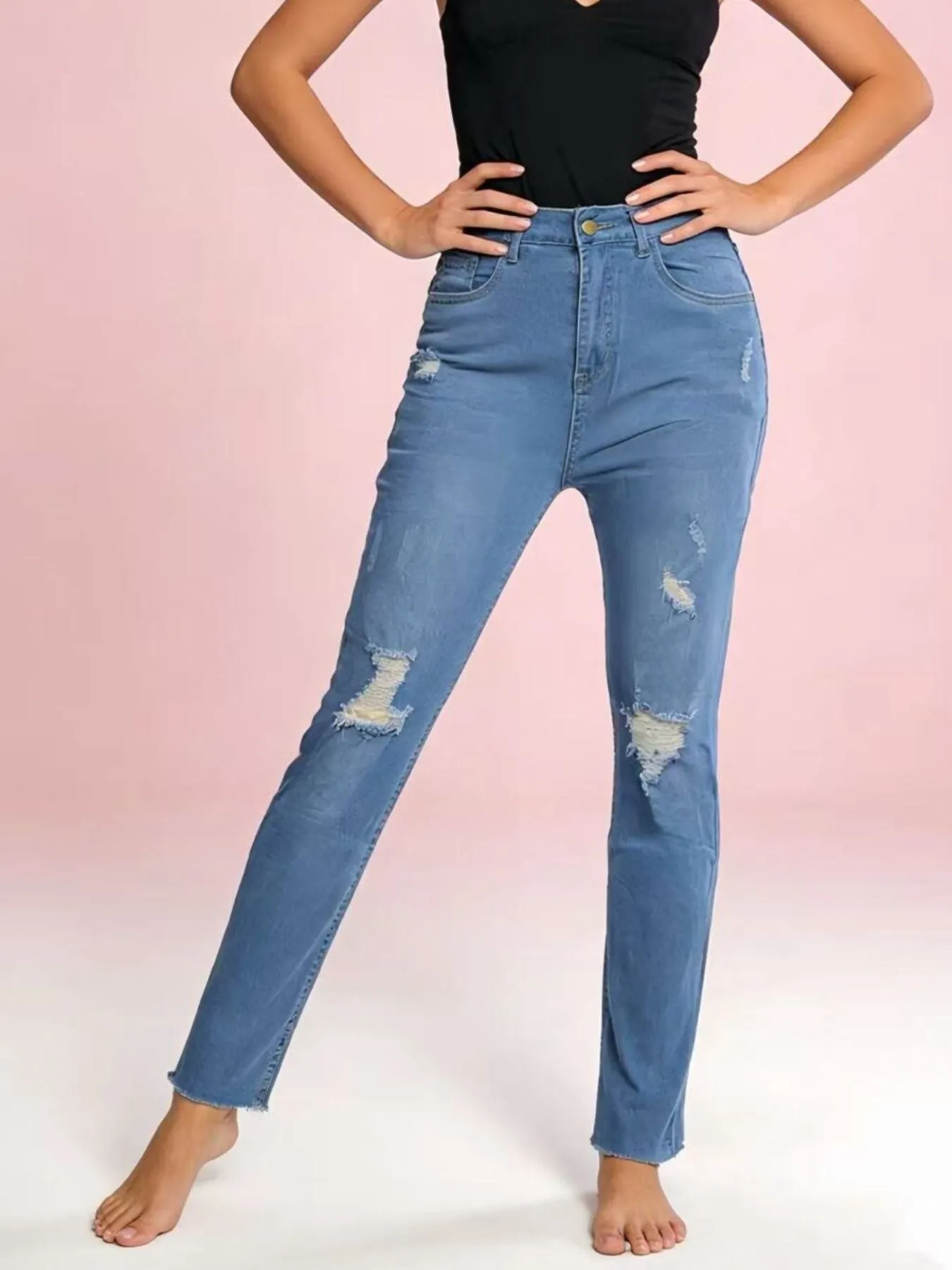 High-Waisted Distressed Jeans sold by Charming Charlie product image thumbnail 3