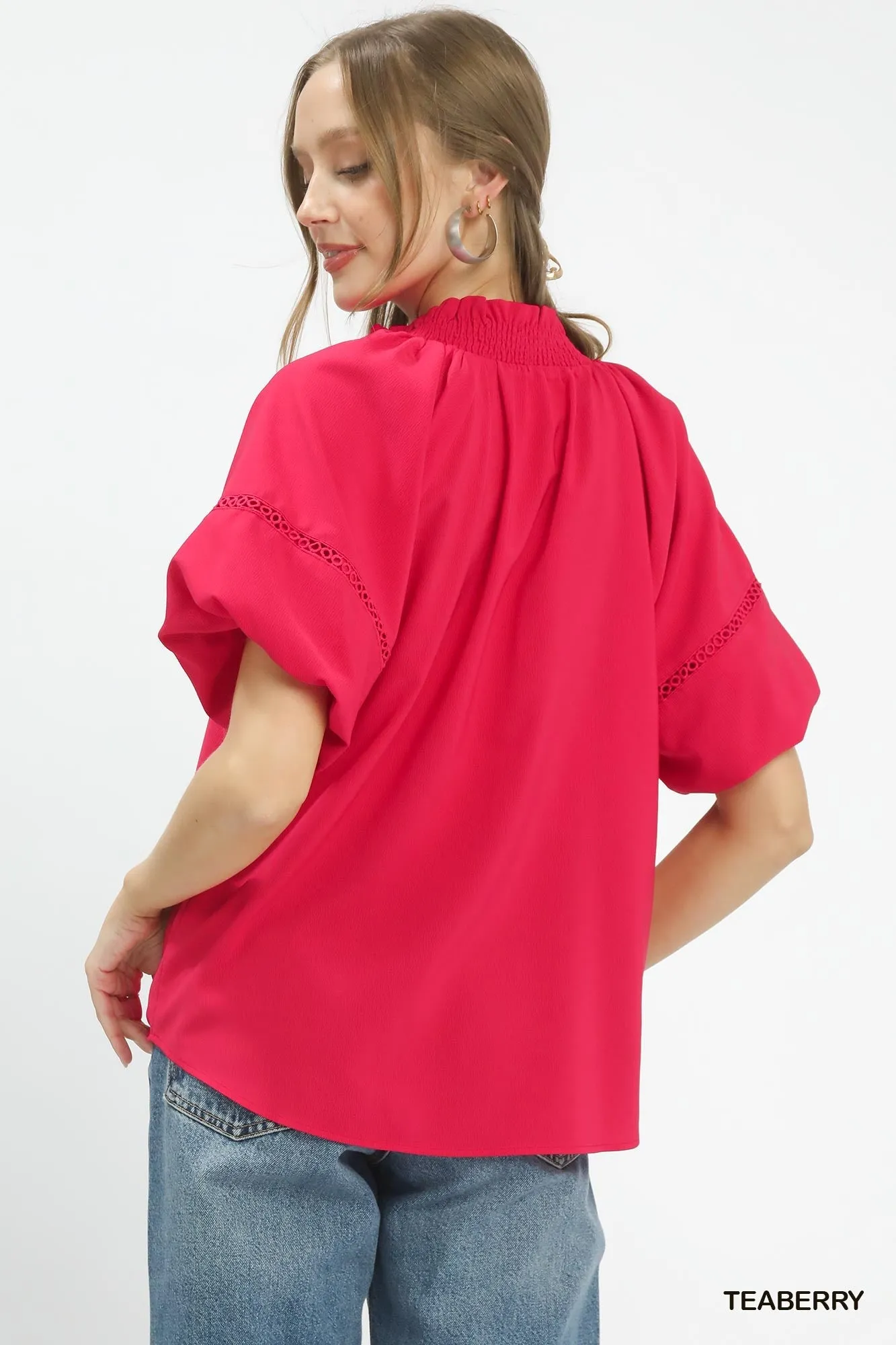 Umgee Lace Trim Peasant Top sold by Charming Charlie product image thumbnail 3