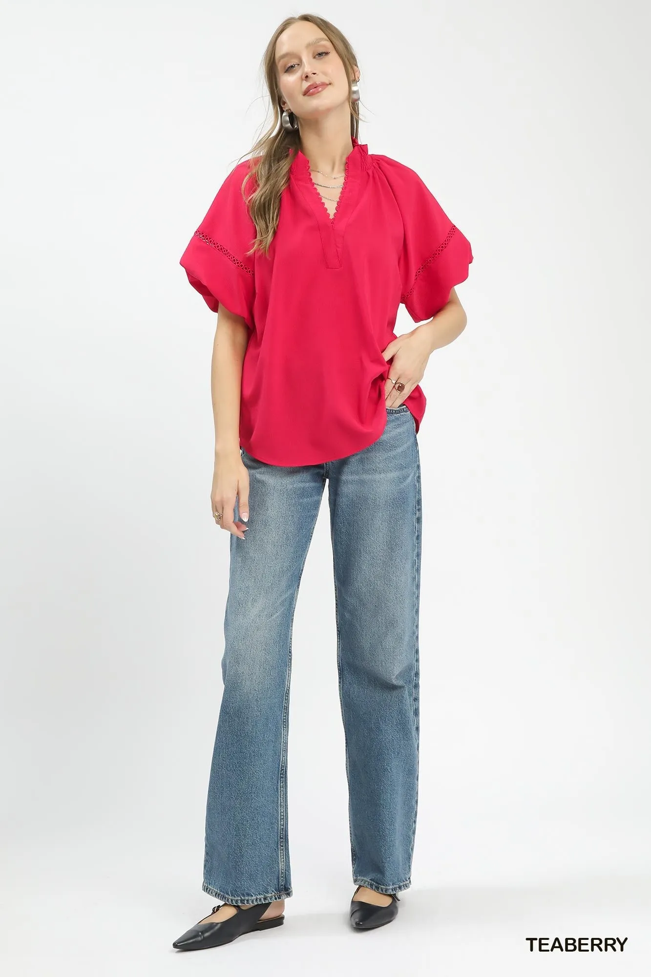 Umgee Lace Trim Peasant Top sold by Charming Charlie product image thumbnail 5