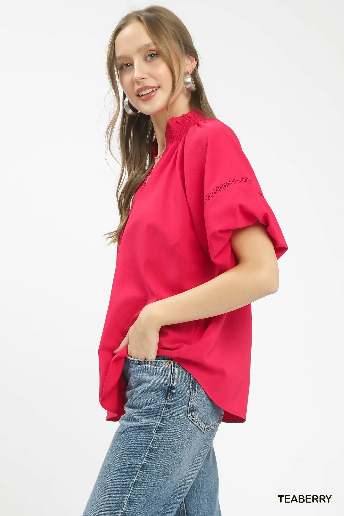 Umgee Lace Trim Peasant Top sold by Charming Charlie product image thumbnail 2