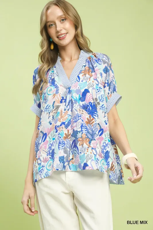 Umgee Mix Boho Printed V-Neck Top made by Trendsi