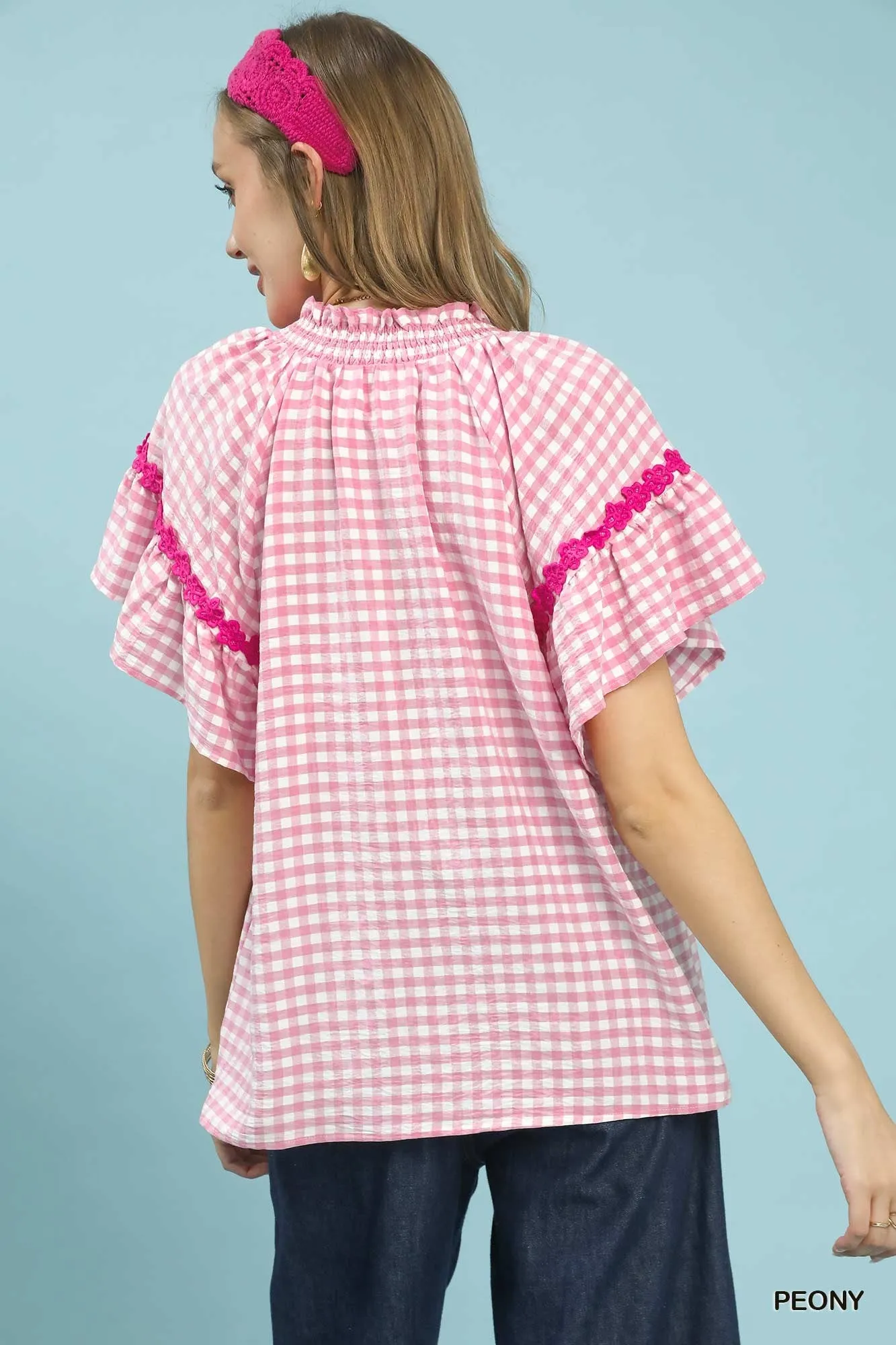 Umgee Gingham Lace Trim Top sold by Charming Charlie product image thumbnail 3