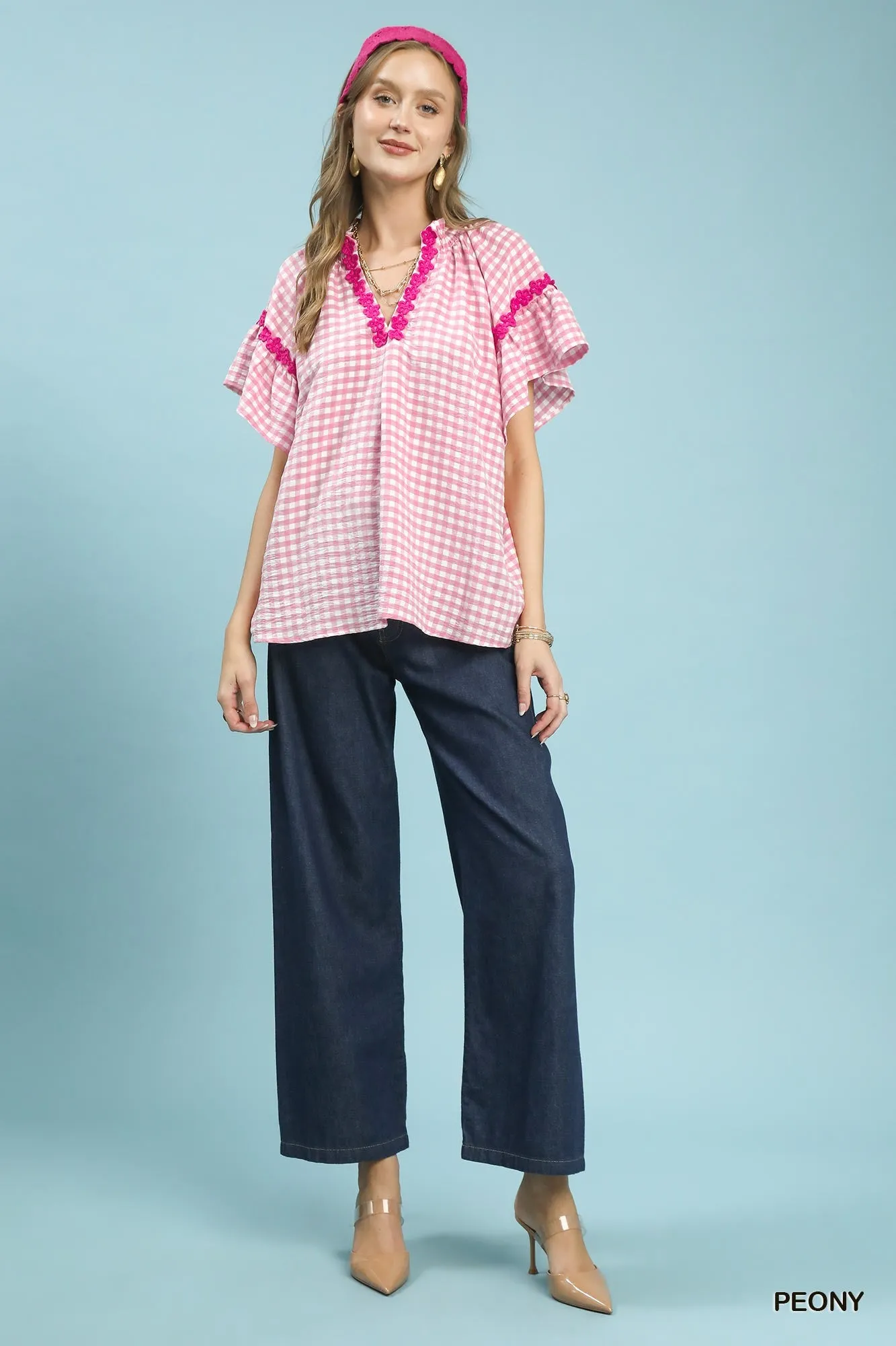 Umgee Gingham Lace Trim Top sold by Charming Charlie product image thumbnail 4
